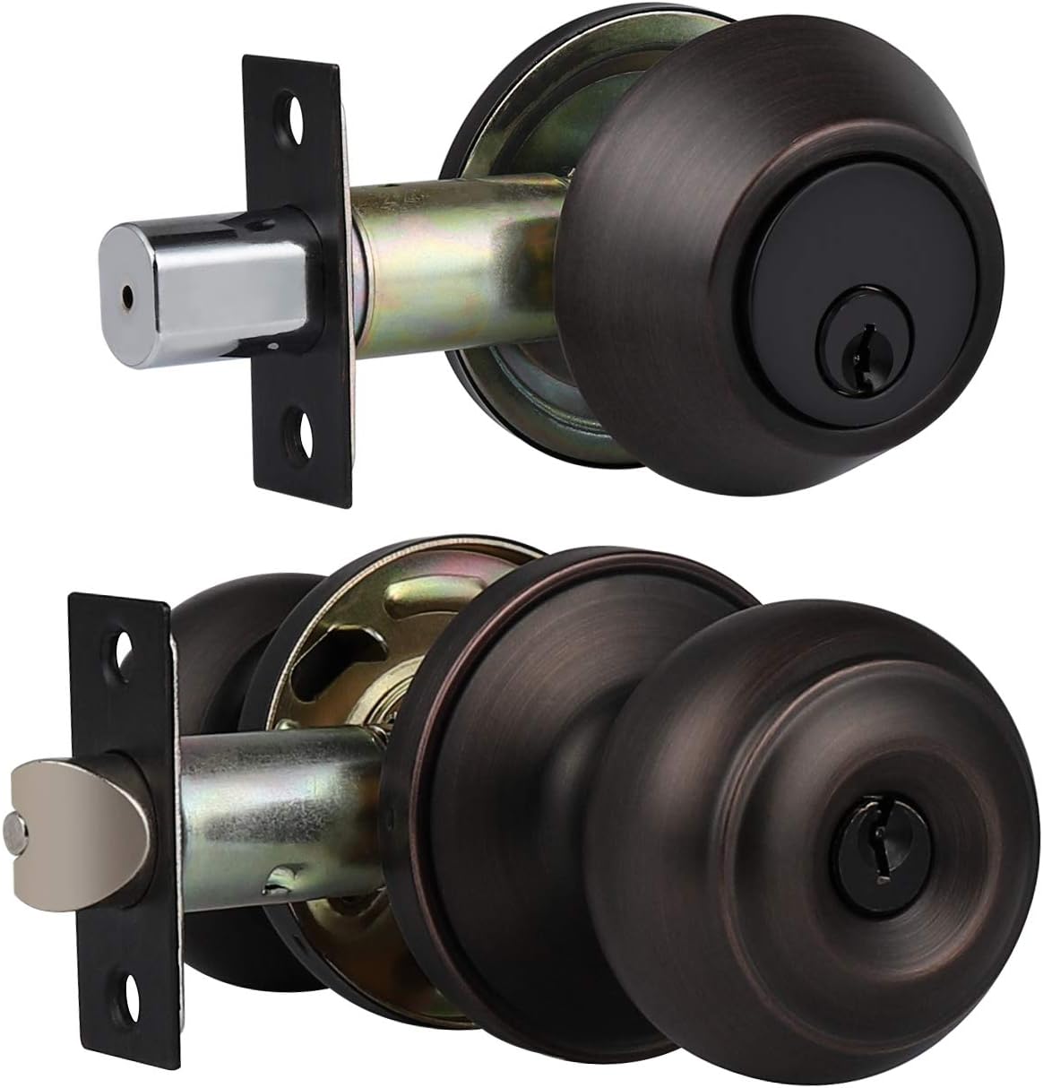 3 Pack Keyed Alike Entry Door Knobs and Single Cylinder Deadbolt Lock Combo Set Security for Entrance and Front Door with Classic Matte Black Finish Pack of 2
