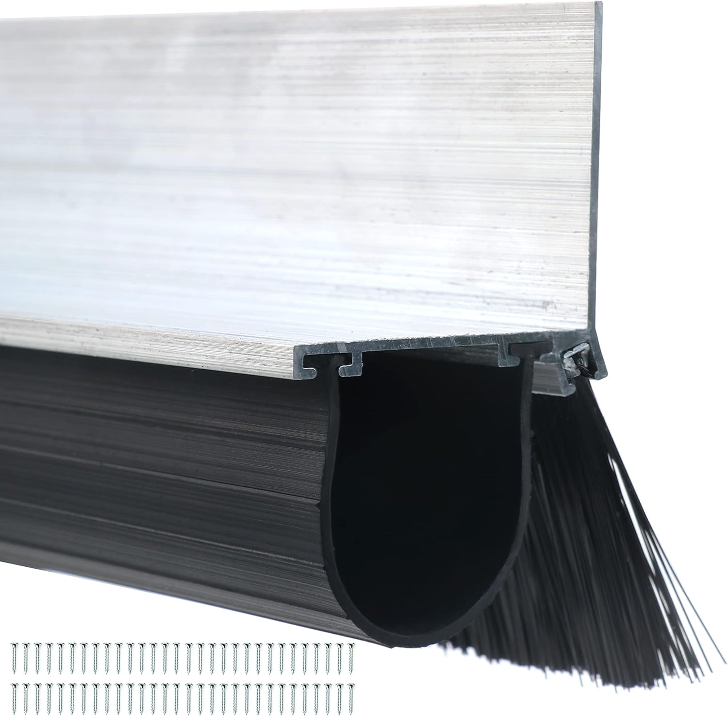 Ginchain Garage Door Seals, Heavy-Duty U Shape Bottom Rubber with Aluminum Track Retainer Base + 5cm Brush Combination Kit, Universal Garage Door Weather Stripping Kit (16.4ft)