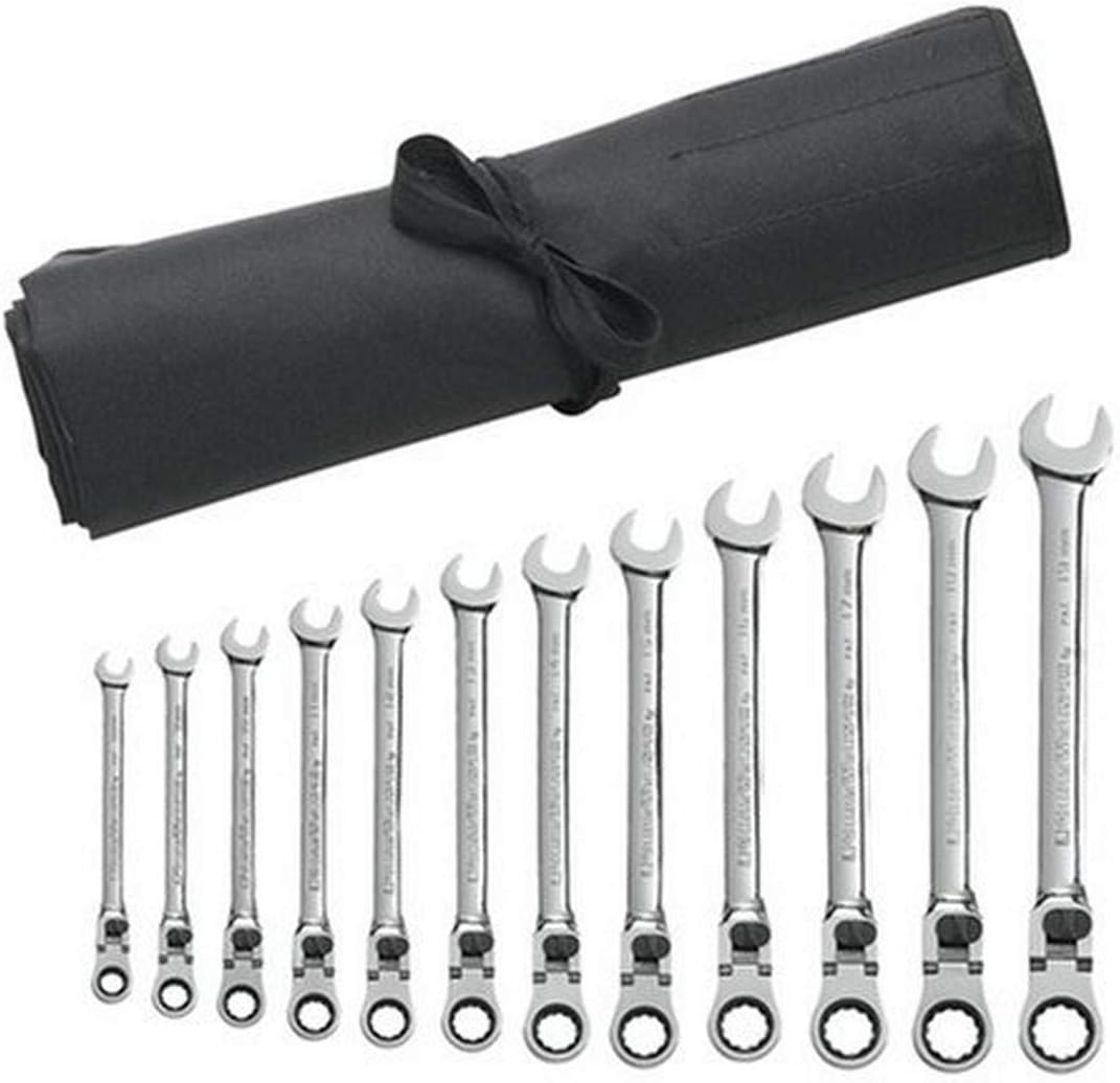 GEARWRENCH 12 Pc. 12 Pt. XL Locking Flex Head Ratcheting Combination Wrench Set with Tool Roll, Metric - 85698R