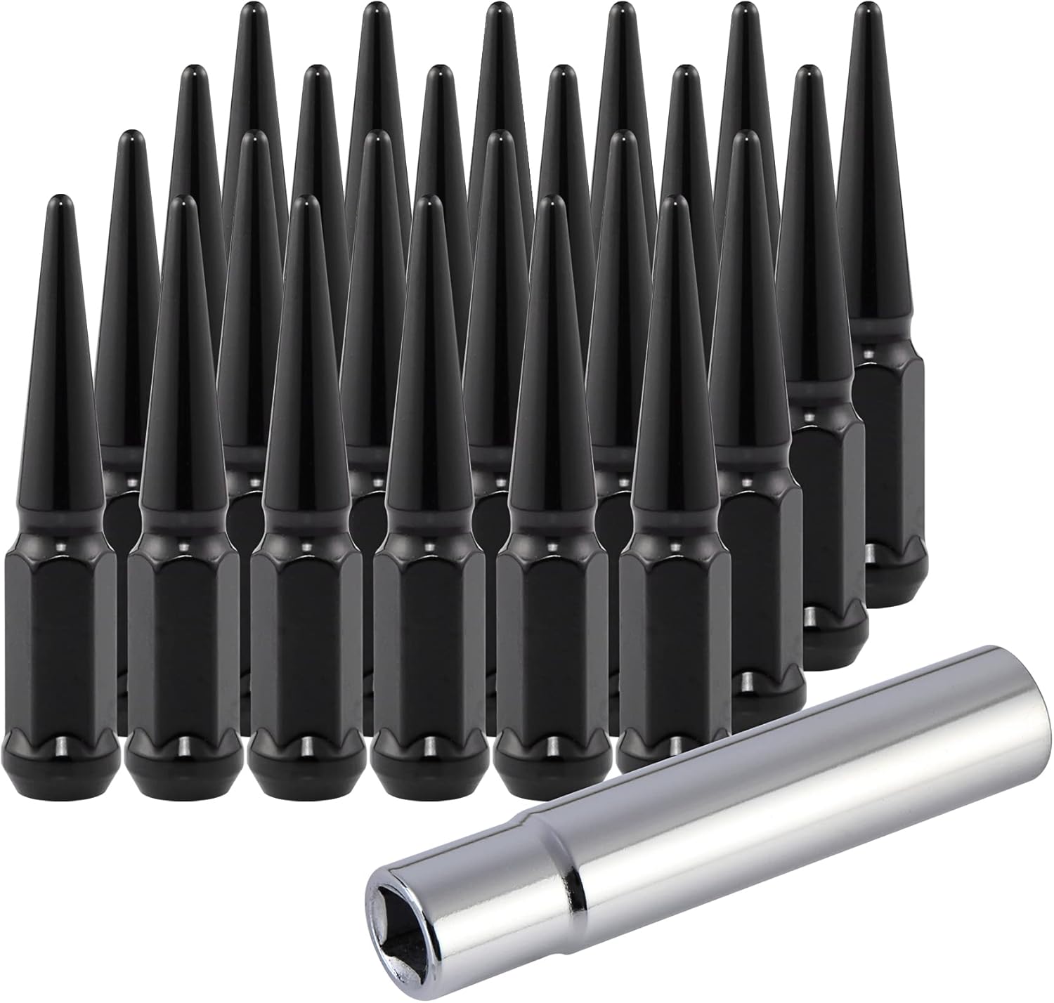 TCP Hardware Group M14x1.5 Spike Lug Nuts with Cone Seat, Black Wheel Lug Nuts Compatible with Chevy Silverado 1500 Truck 2015-2019 F-150 & Expedition 2011-2019 Grand Cherokee& More, Set of 24 Pack of 2