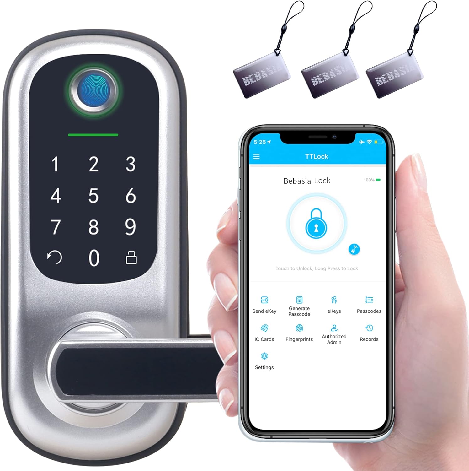 Fingerprint Door Lock, Full APP Control Keyless Entry Door Lock, Digital Kepad Door Lock, Bluetooth Smart Door Level Lock with Reversible Handle (Black)