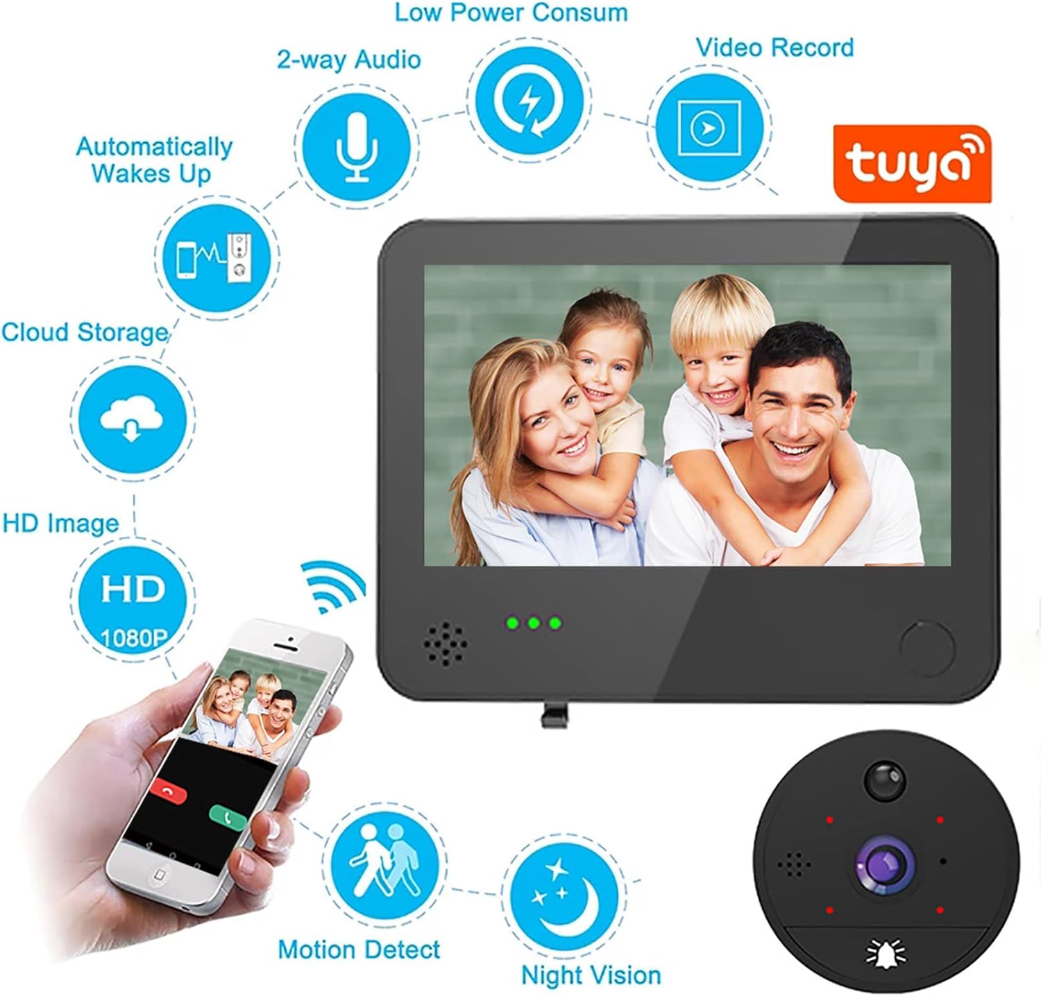VIDEW 1080P WiFi Video Doorbell Peephole Camera Home Door Viewer 4.3 Inch Wide Angle Motion Detection Tuya Smart APP Remote Control for Apartment (S82 Kit)