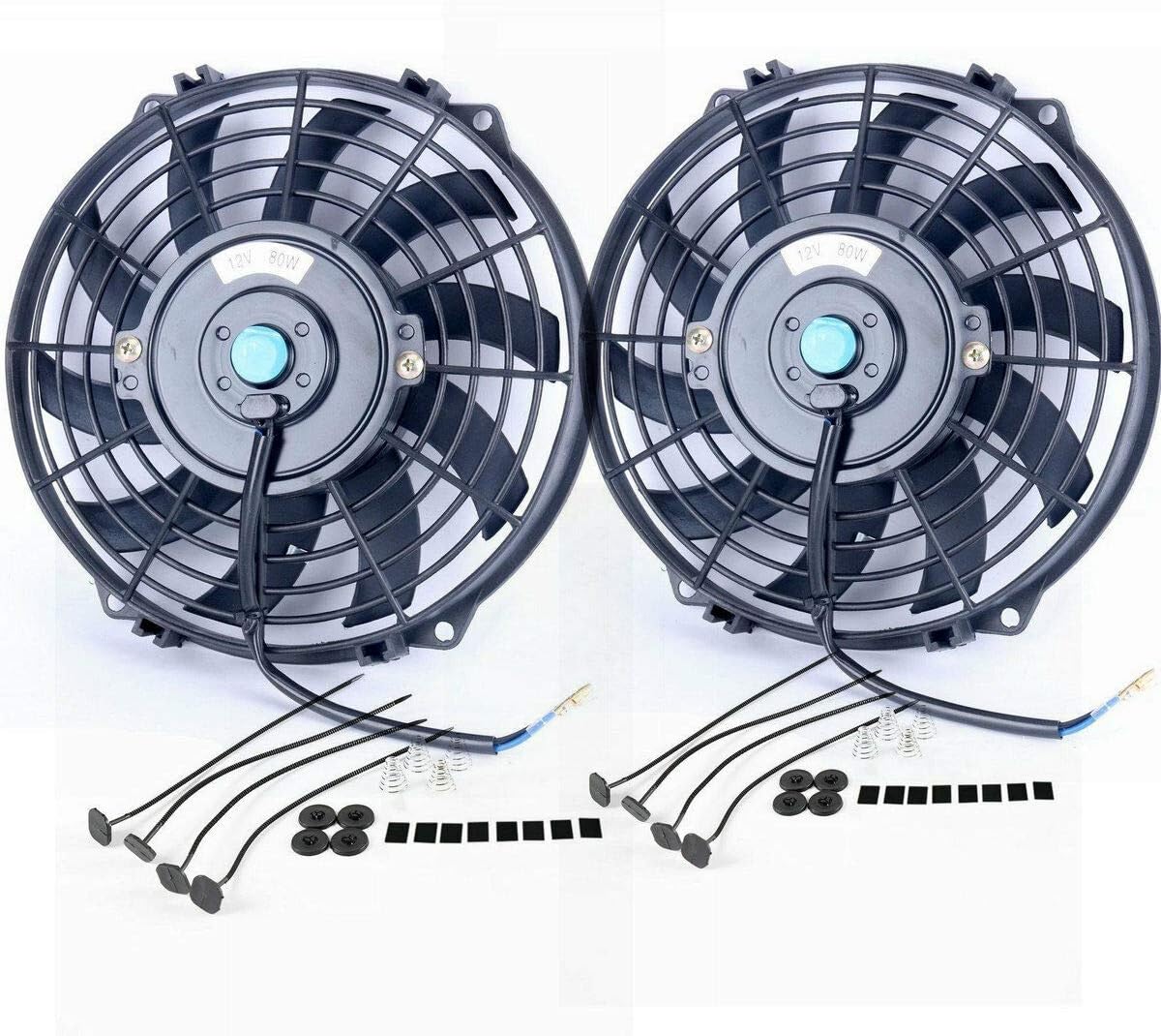 Upgr8 2 Pack Universal High Performance 12V Slim Electric Cooling Radiator Fan with Fan Mounting Kit (9