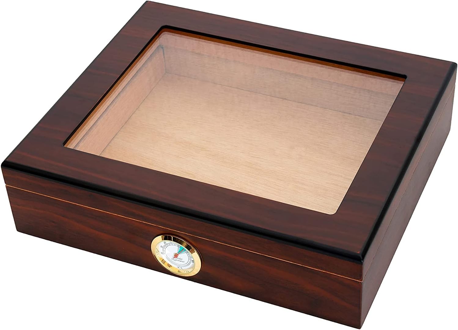 Handmade High Gloss Spanish Cedar Box, 100% Real Solid Spanish Cedar Wood, Luxury Hygrometer and Humidifier, Desktop Box Walnut Pack of 2