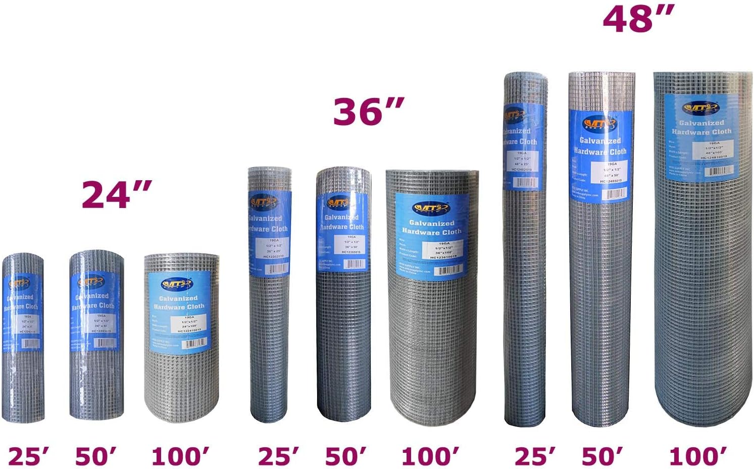 MTB Galvanized Hardware Cloth 24 Inch x 100 Foot -1/2 Inch x 1/2 Inch 19GA