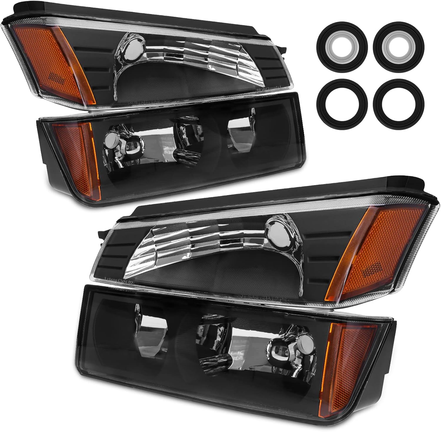 POLLY WALES Headlights Assembly Compatible with 2002-2006 Chevy Avalanche - Black Housing Clear Lens Amber Reflector