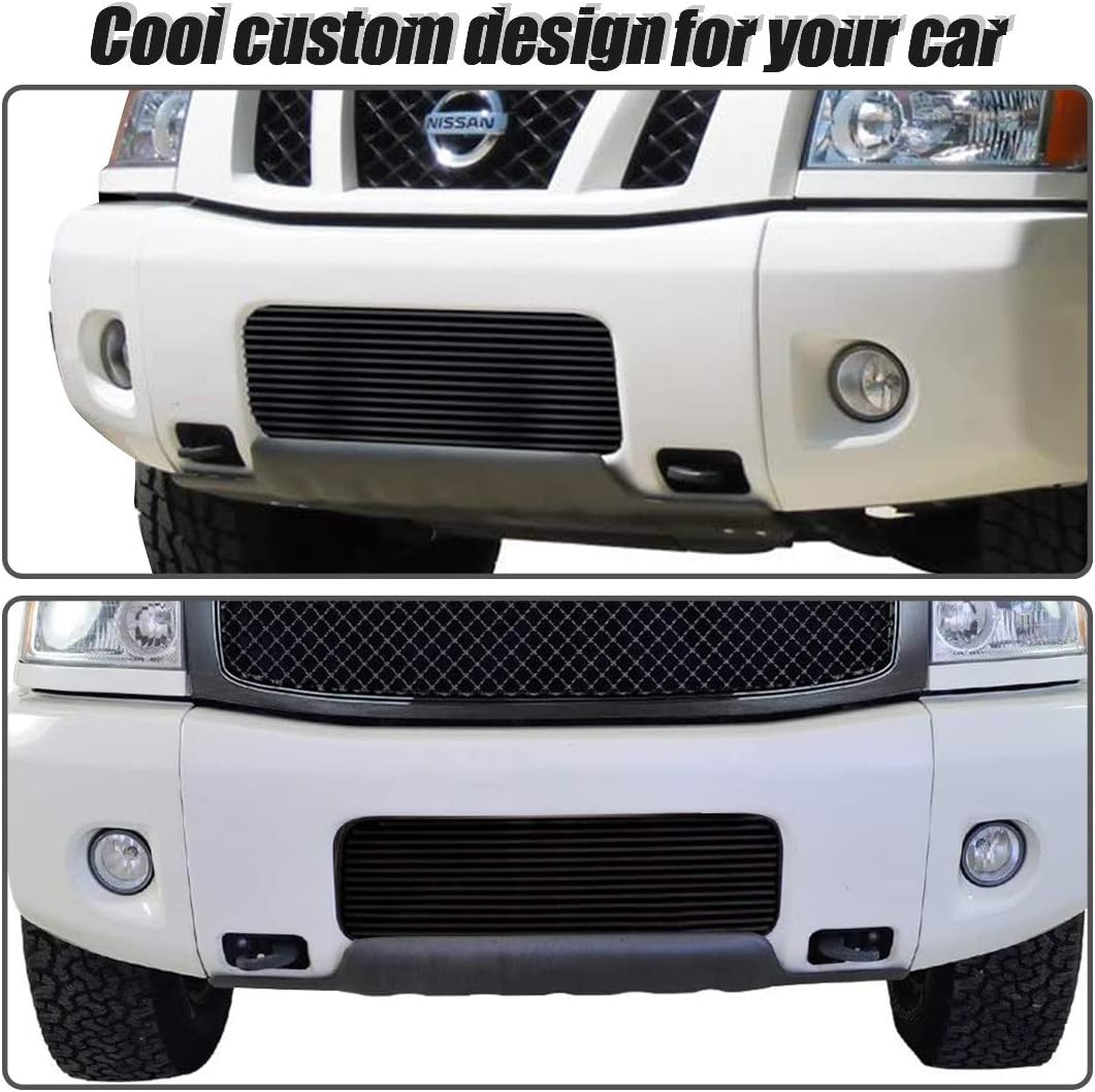 Titan Front Grille Bumper Grille Black Powder Coated Billet Grille Compatible with 2004-2015 Titan/2004-2007 Armada Pack of 2