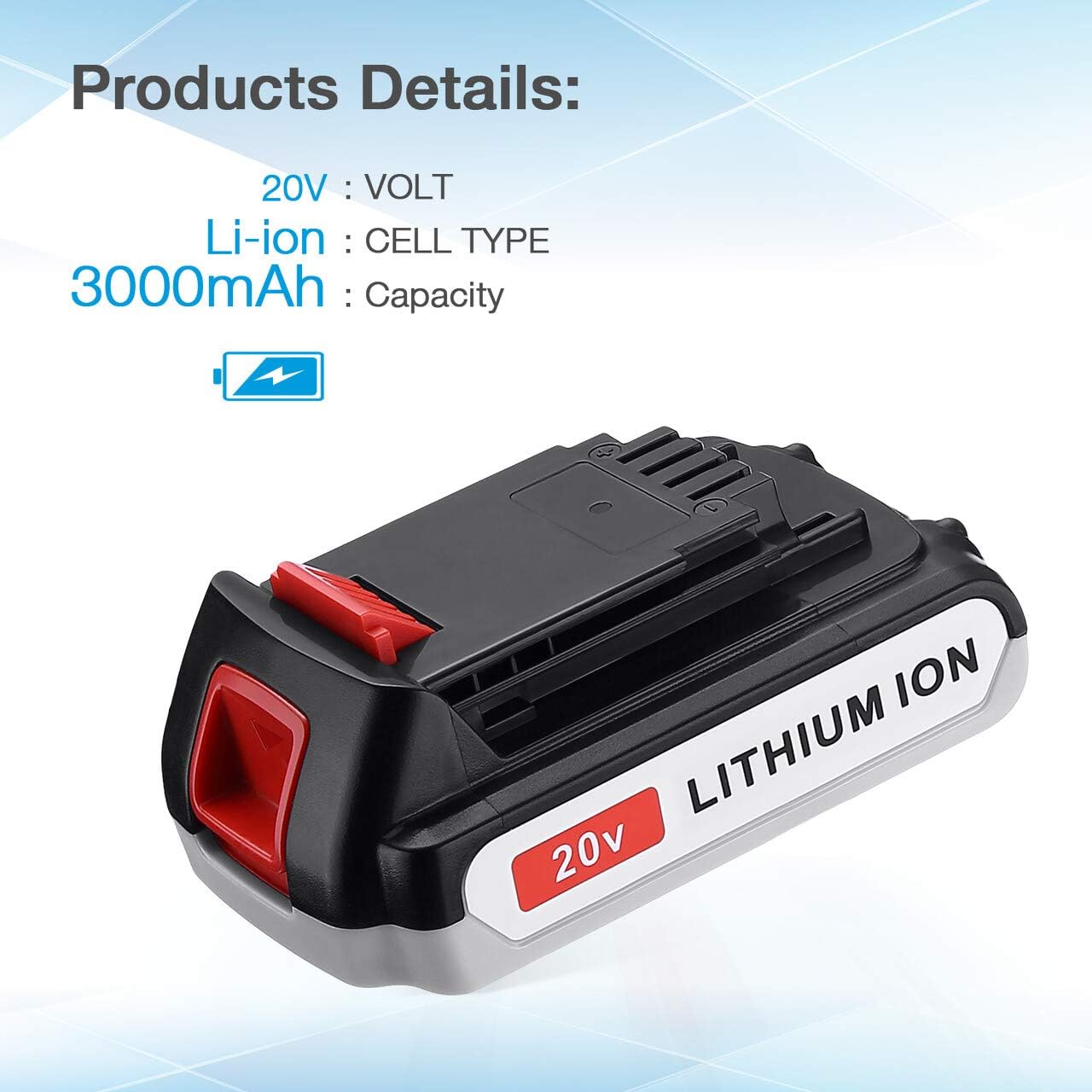 Powerextra 2 Pack LBXR20 Battery 3.0Ah Replace for Black and Decker 20V MAX + 20V Charger for Black Decker 20V MAX 20V Pack of 2