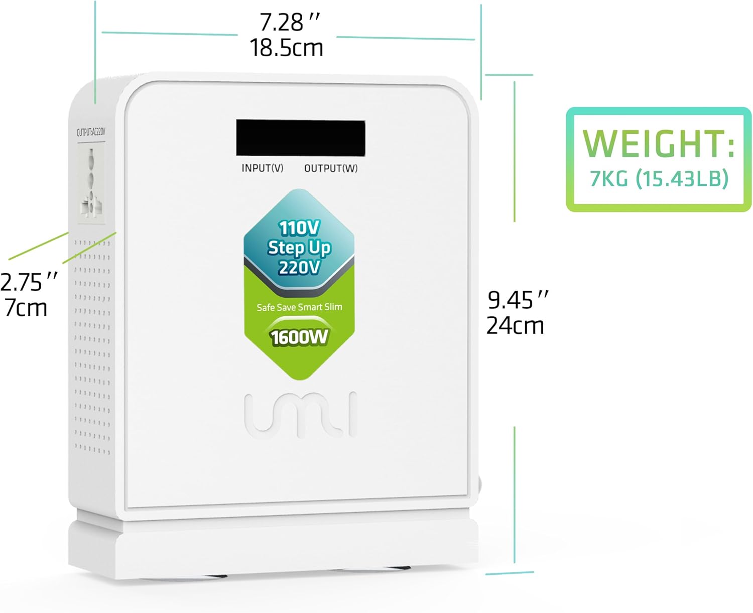 UMI 110V to 220V Step Up Voltage Converter 1600W for Euro and China Appliance with Toroidal Transformer, Dual displaying, Soft Start, Safety