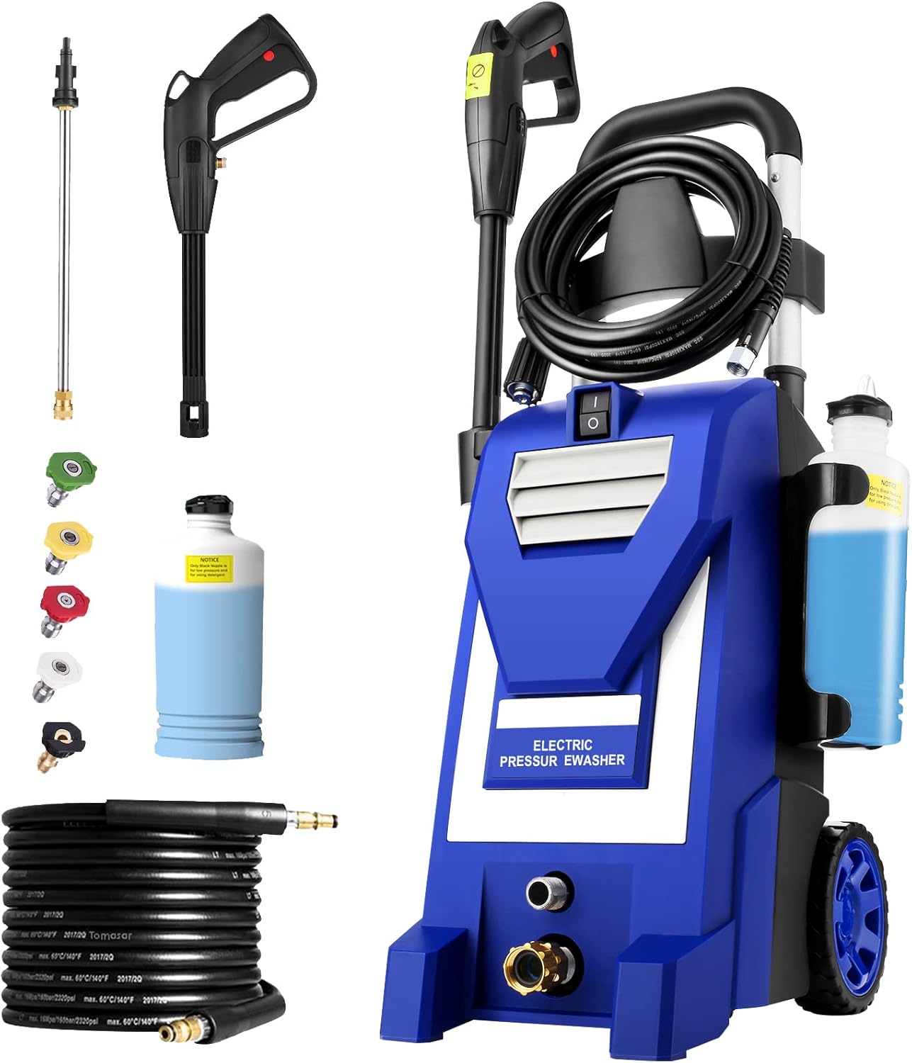 [Upgraded Version] Pressure Washer 2200PSI Electric Power Washer 1800W High Pressure Washer 1.9GPM Professional High Pressure Cleaner with 5 Nozzles for Cars Driveways Fences Patios (Hose Reel-Blue)