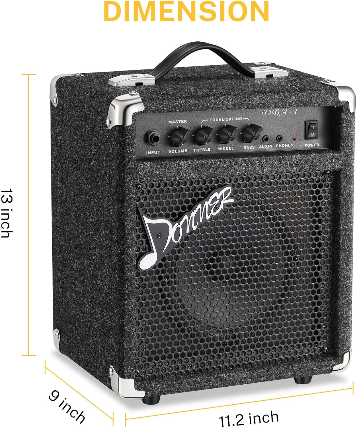 Donner Bass Amp 15W Bass Guitar Amplifier DBA-1 Electric Practice Bass Combo AMP with Cable
