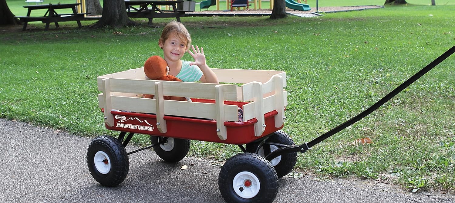 Duncan Mountain Wagon - Pull-Along Wagon for Kids with Wooden Panels, All Terrain Tires, Wide Grip Handle, Wide Wheel Base