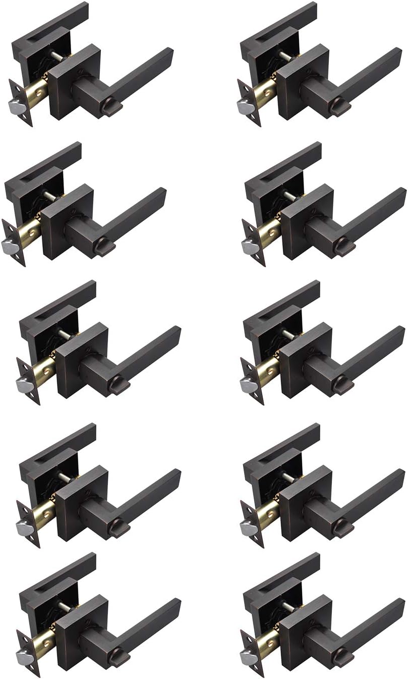 Hall/Closet Lever Handle Lock Oil Rubbed Bronze Finish-Heavy Duty Door Lock Handle in Bronze for Passage Door,HTL01-ORB-PS-3P Pack of 2