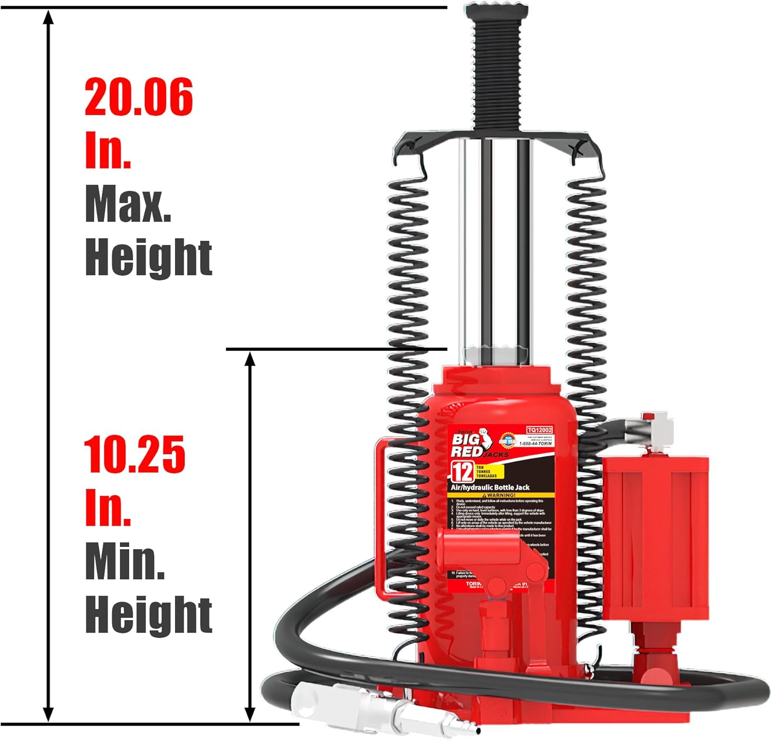 BIG RED TA91206 Torin Pneumatic Air Hydraulic Bottle Jack with Manual Hand Pump, 12 Ton (24,000 lb) Capacity, Red