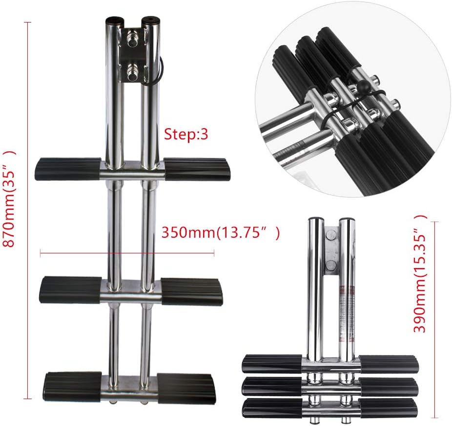 Telescopic Boat Ladder, XK Marine Stainless Steel 3 Step Telescoping Dive Ladder, Transom Dual Vertical Ladder