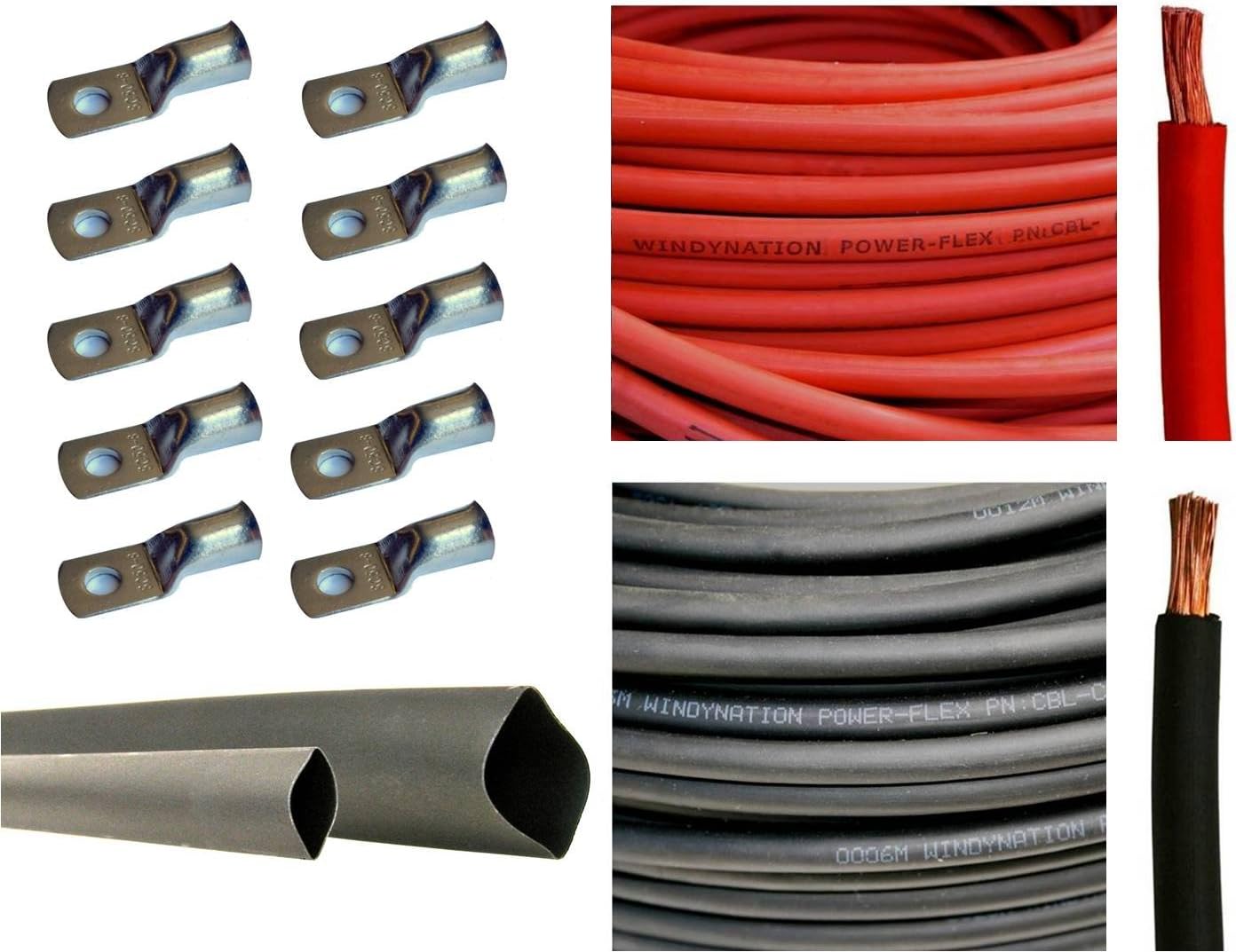 4/0 Gauge 4/0 AWG 10 Feet Red + 10 Feet Black Welding Battery Pure Copper Flexible Cable + 10pcs of 3/8