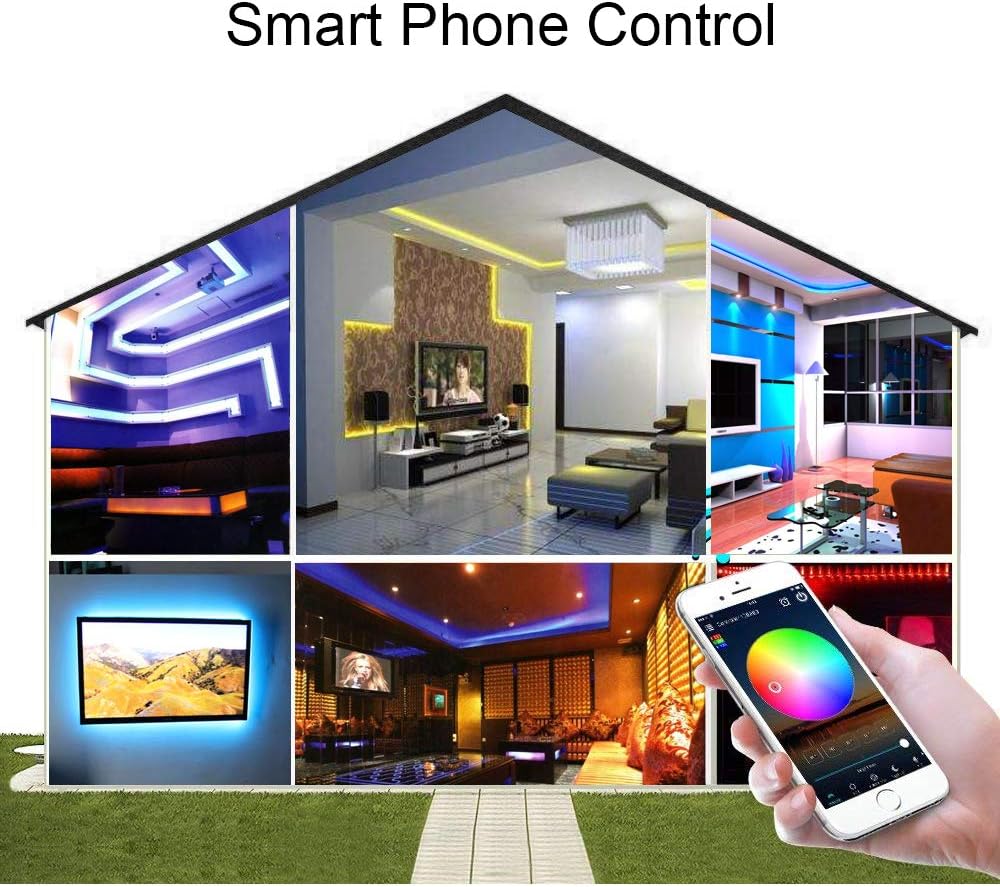 Xunata LED Strip Lights, Bluetooth Control RGB 110-120V SMD 5050 60 LEDs/m Waterproof Rope Light Strip with 20Key IR Remote, Work with iOS & Android Music Time Control System (164ft/50m)