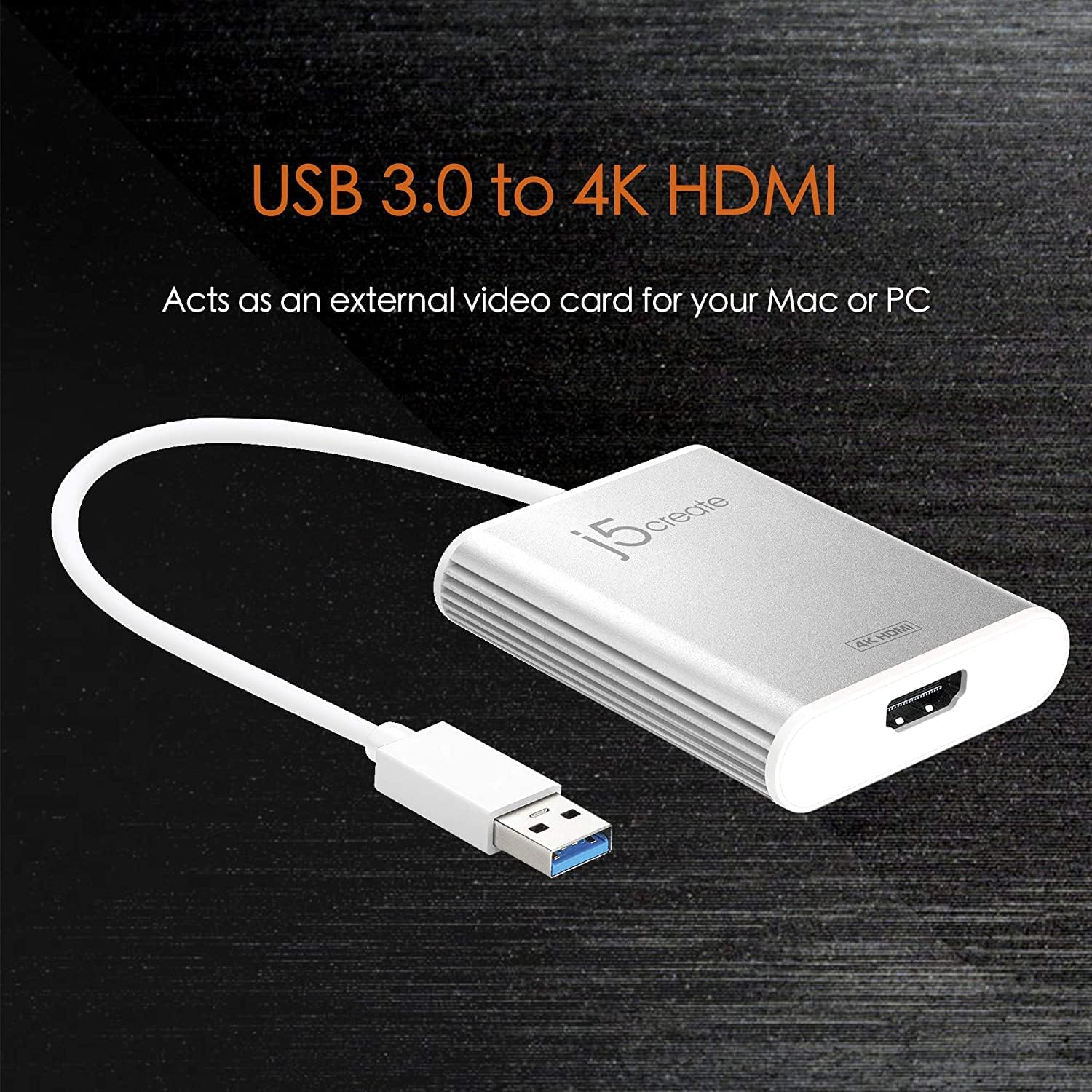 j5create USB 3.0 to 4K HDMI Display Adapter USB 3.0 Male Type-A Connector | HDMI Female Connector | 4K UHD | Resolution Up to 3840 x 2160 @ 30 Hz | Aluminum Housing Pack of 2