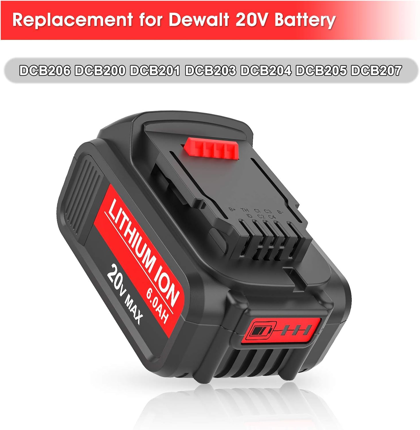 2 Pack 6.0Ah DCB206 Replacement Battery Compatible with Dewalt 20V Battery Max Lithium DCB200 DCB201 DCB203 DCB204 DCB205 DCB207 Pack of 2