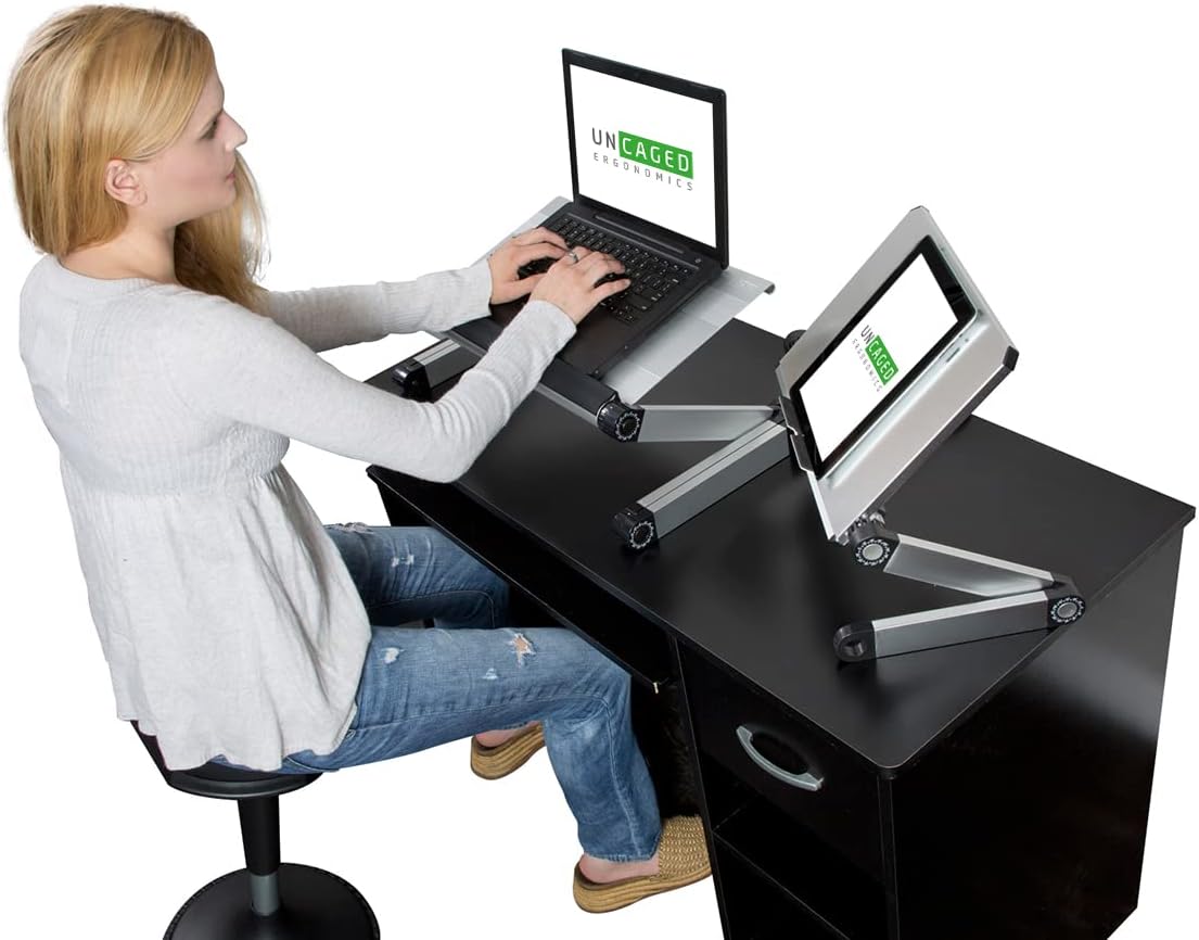 WorkEZ Executive Adjustable Height & Angle Ergonomic Aluminum Laptop Cooling Stand, Multifunctional Lap Desk, Folding Portable Reading & Monitor Riser Pack of 2