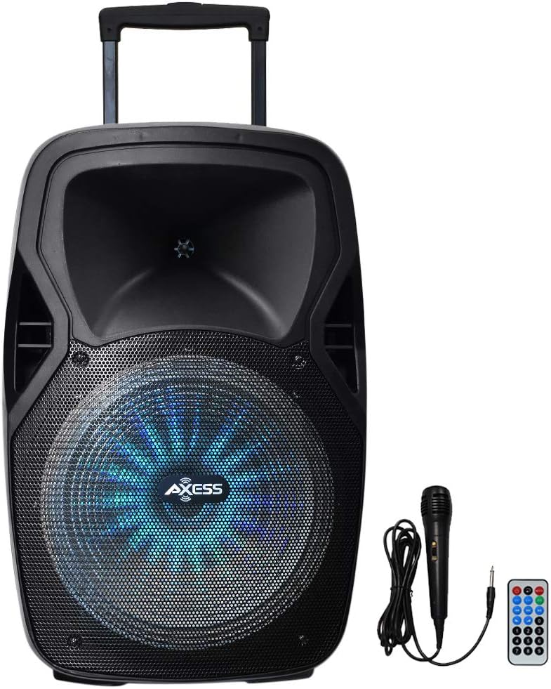 Axess 8’’ Portable Bluetooth Speaker with Woofer & Tweeter – Sound System, Boombox with Built-in LED Lights – Wireless Loud Speaker USB, TF Card, Aux, FM & Mic Supported – Model # PABT6052 Pack of 2