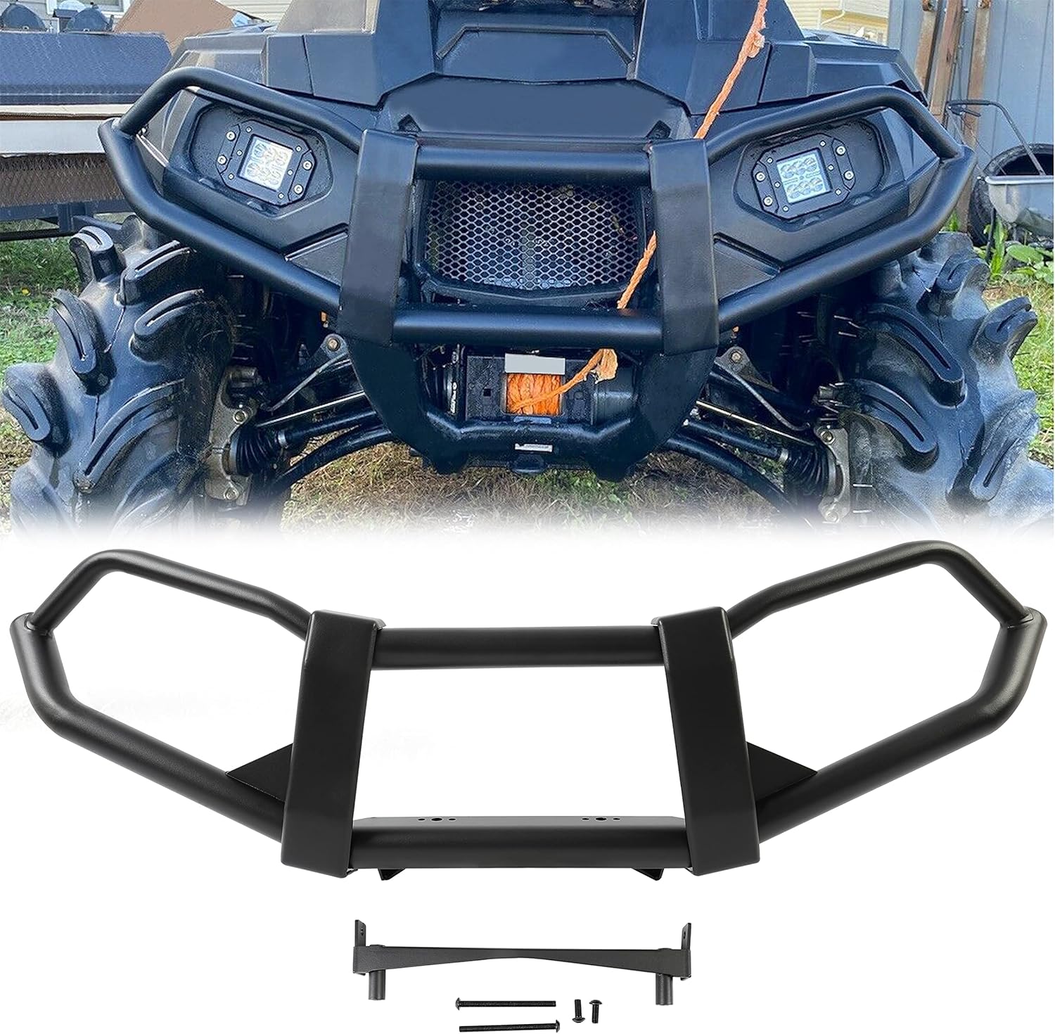 Front Bumper Brush Guard Black Steel Compatible with 2009-2019 Polaris Sportsman 550 850 SP 850 X2 550 XP 1000 XP 850 Powder Coated Replacement for 2878709