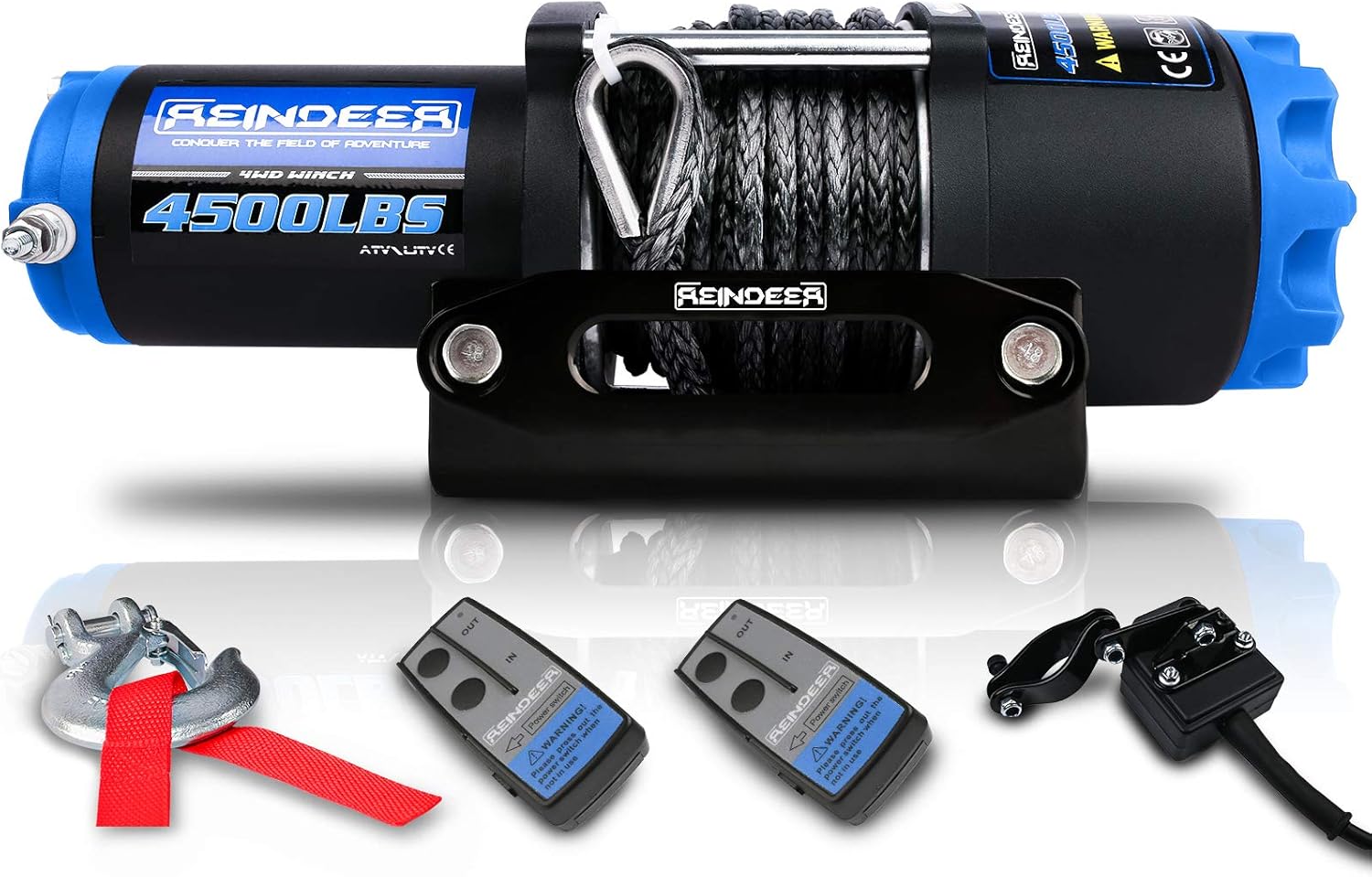REINDEER 12V Winch 3000 lb Load Capacity Electric Winch Kit Synthetic Rope for ATV UTV with Hawse Fairlead Waterproof IP67 with Wireless Remotes