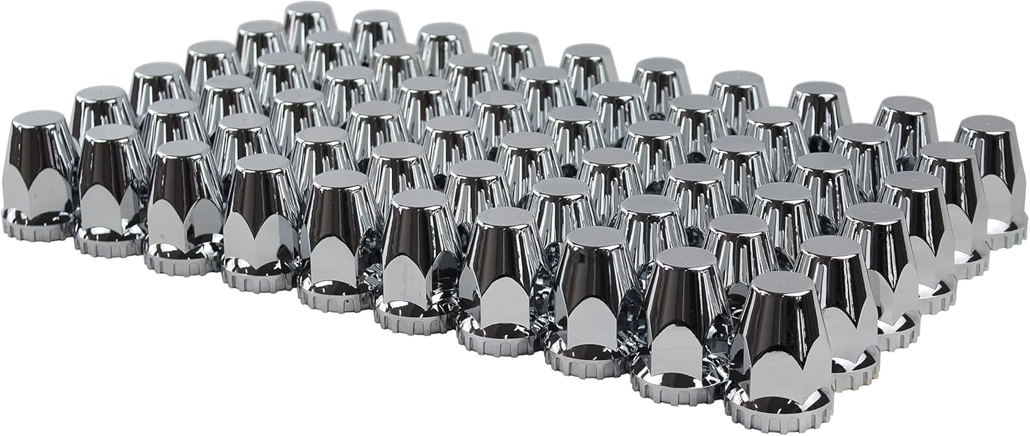 JIUXI ABS Chrome Plastic 33mm Thread-on Standard Lug Nut Covers for Semi Trucks (Pack of 60)