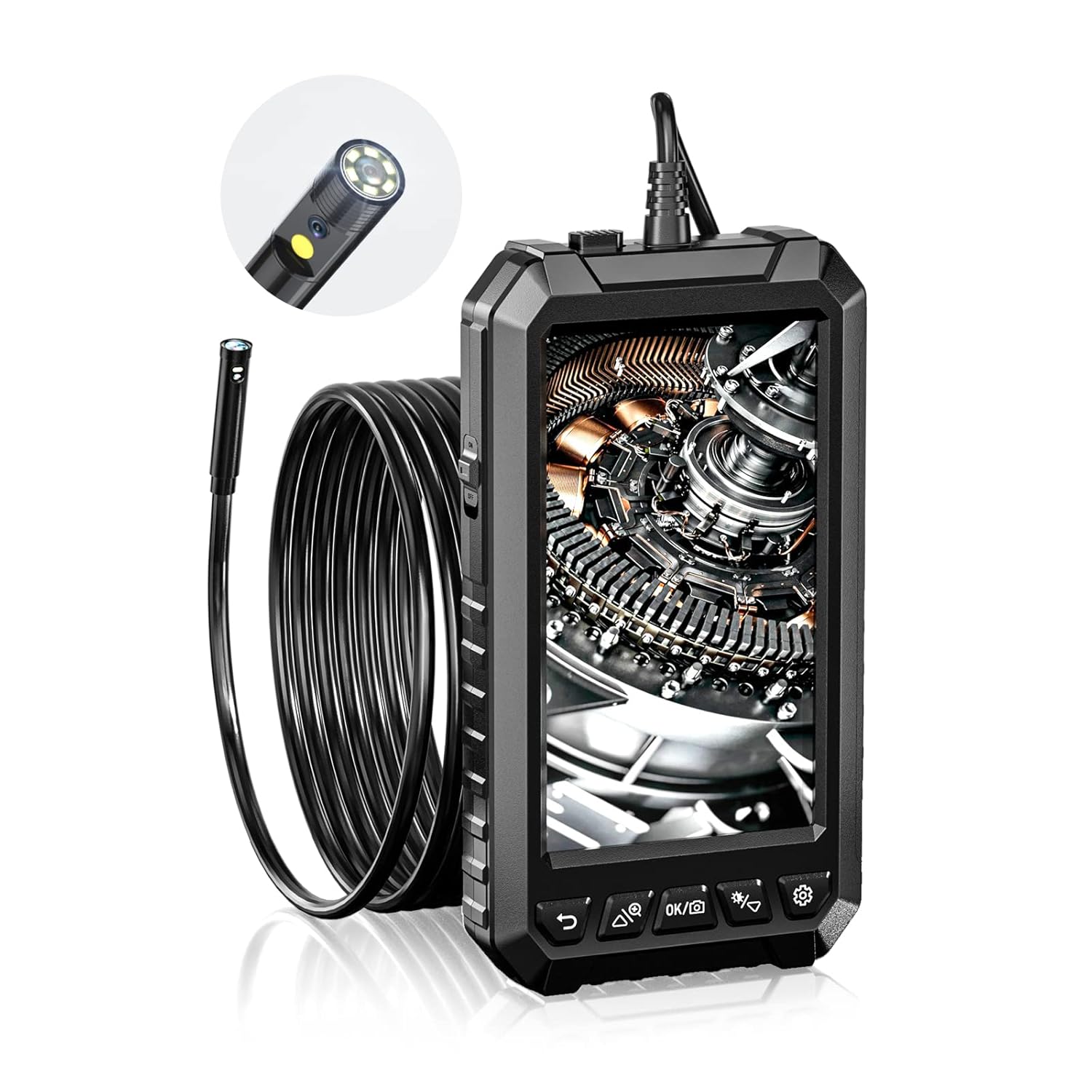 Dual Lens Borescope,HantSkop 5 Inches IPS Screen 1080P HD Inspection Camera,Waterproof IP67 with 6 LED Lights and 32GB Card,16.5FT Detachable Semi-Rigid Cable Industrial Endoscope Camera-Zoom Function Pack of 2