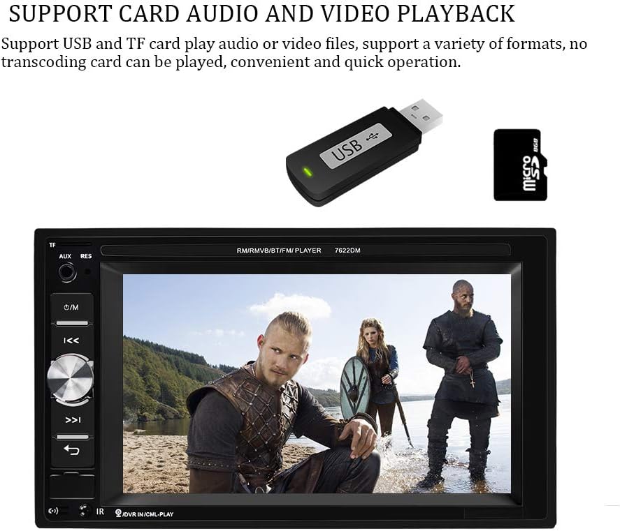 UNITOPSCI Car Multimedia Player Double Din, Bluetooth Audio and Calling, 6.2 Inch LCD Touchscreen Monitor, MP5 Player, WMA, USB, SD, Auxiliary Input, FM Radio Receiver, Rear View Backup Camera Pack of 2