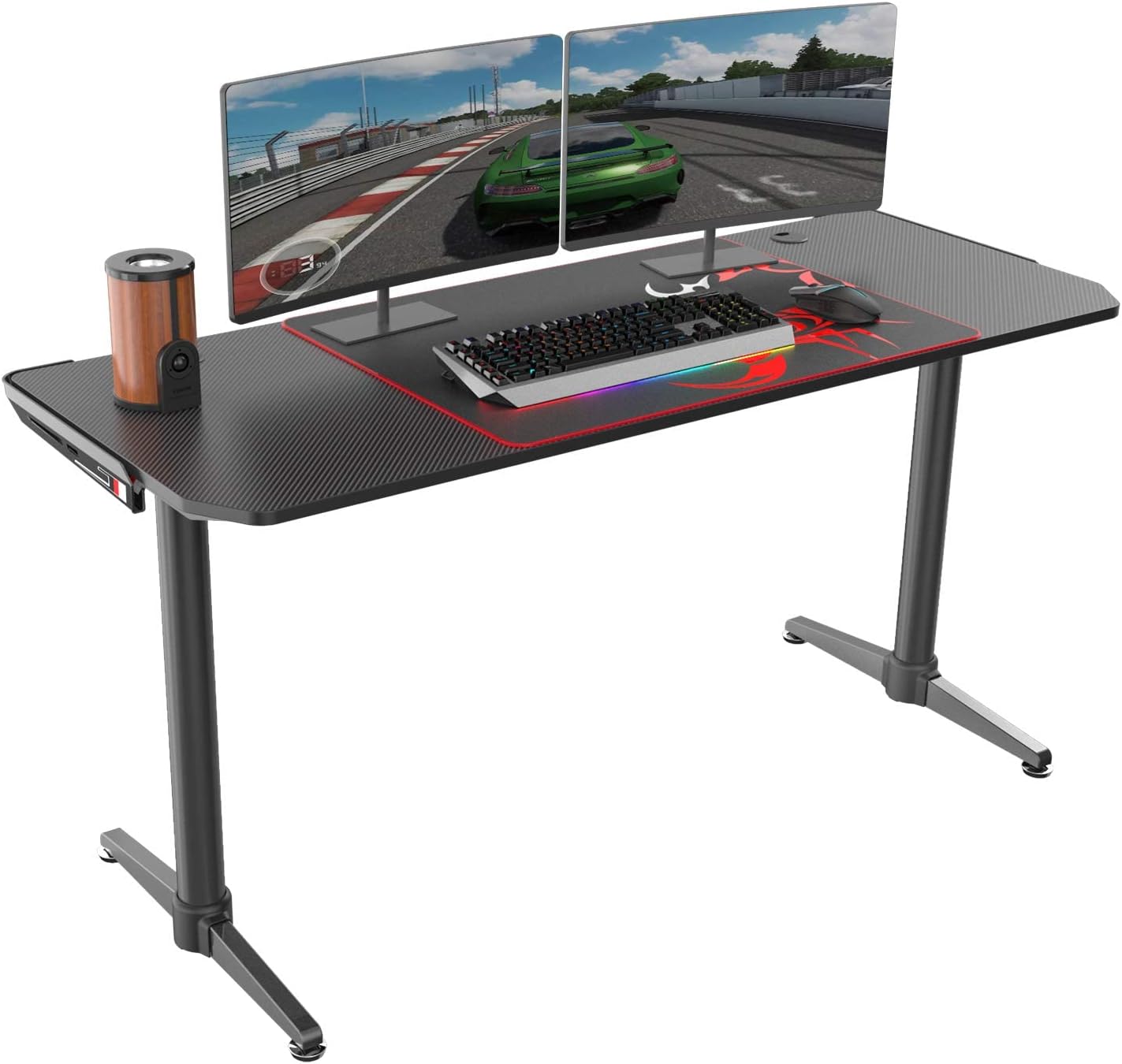 EUREKA ERGONOMIC I60 Computer Gaming Desk 60'' PC Computer Gaming Desks Carbon Fiber Texture Surface PC Gamer Desk for Gift for Boyfriend Son Game Lover Gift