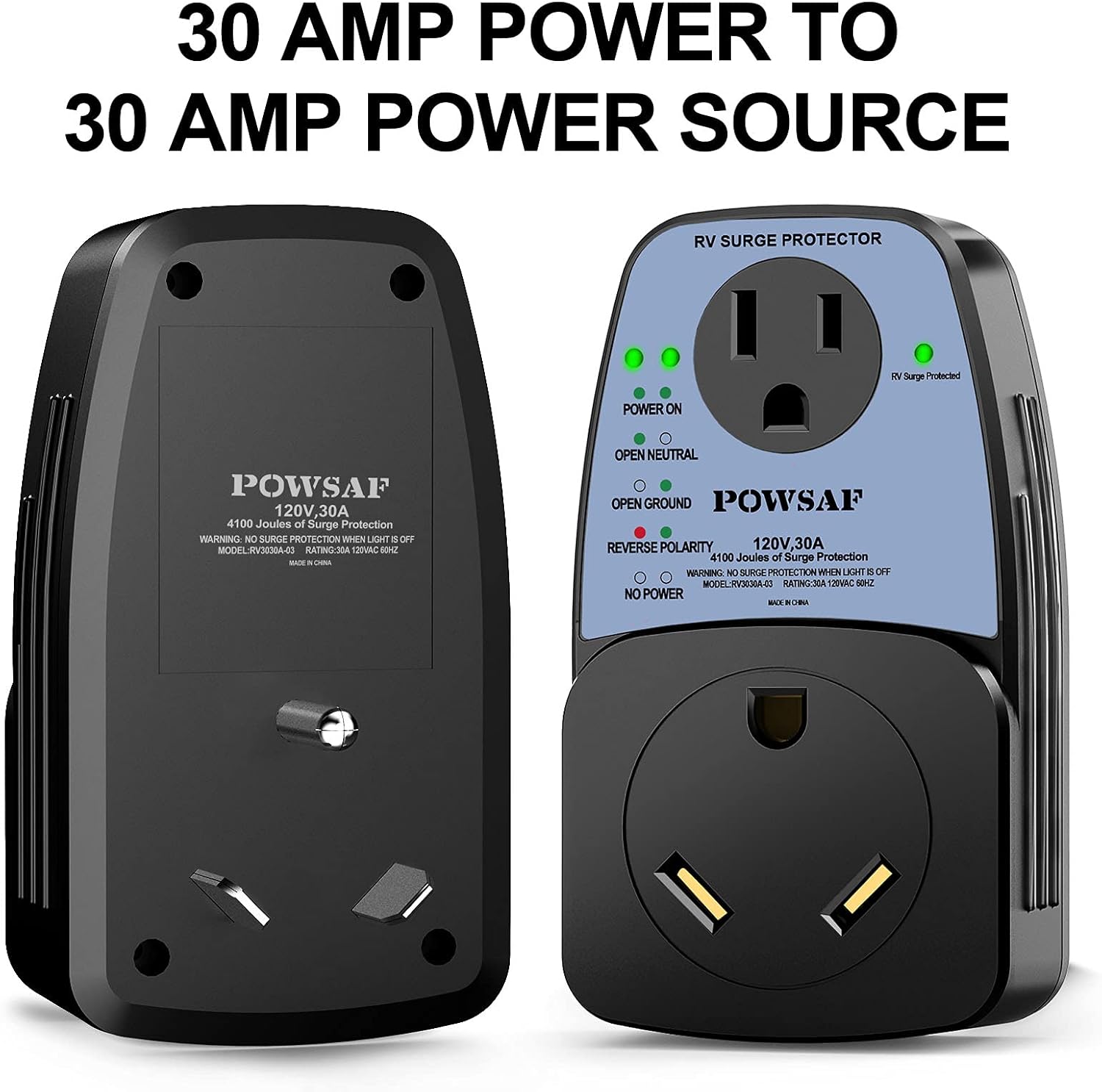 POWSAF rv Surge Protector, RV Electrical Adapter with 30 Amp Male to 30 Amp Female and 15 Amp Female Pack of 2