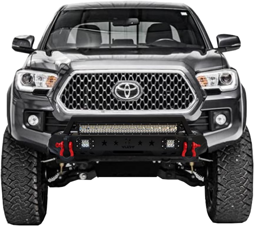 Vijay Front and Rear Bumper Textured Black with LED Lights and Winch Plate for 2016-2022 Tacoma