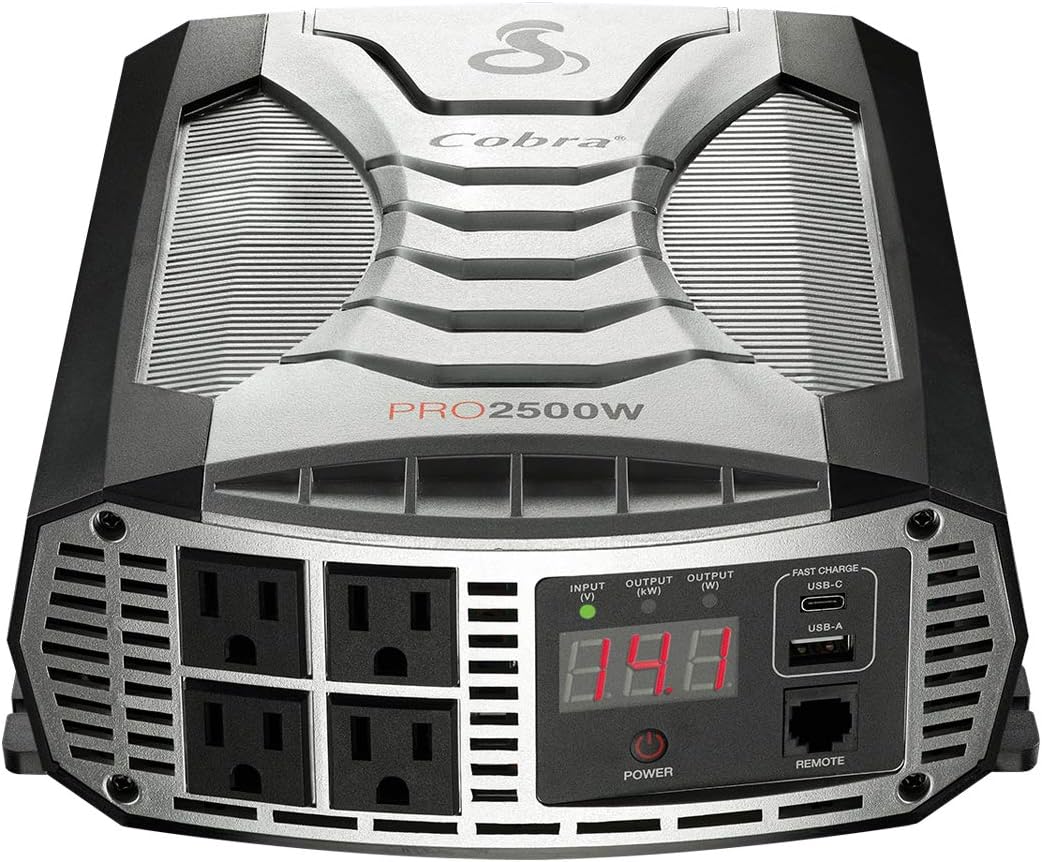 Cobra PRO 3000W Professional Grade Power Inverter, Portable – 3000-Watt Car Charger, 4 Grounded AC Outlets, 2 Fast Charge USB Ports and Remote Controller (CPIALCDG1) Included