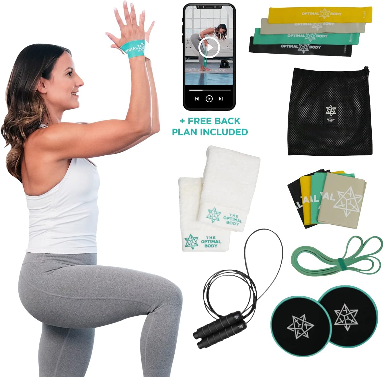 Portable Home Physical Therapy Equipment - Resistance Bands, Resistance Band Loops, Pull up Band, Jump Rope and Sliders. Reduce Pain, Improve Flexibility and Strength. Bonus: Free Back Plan incl. Pack of 2