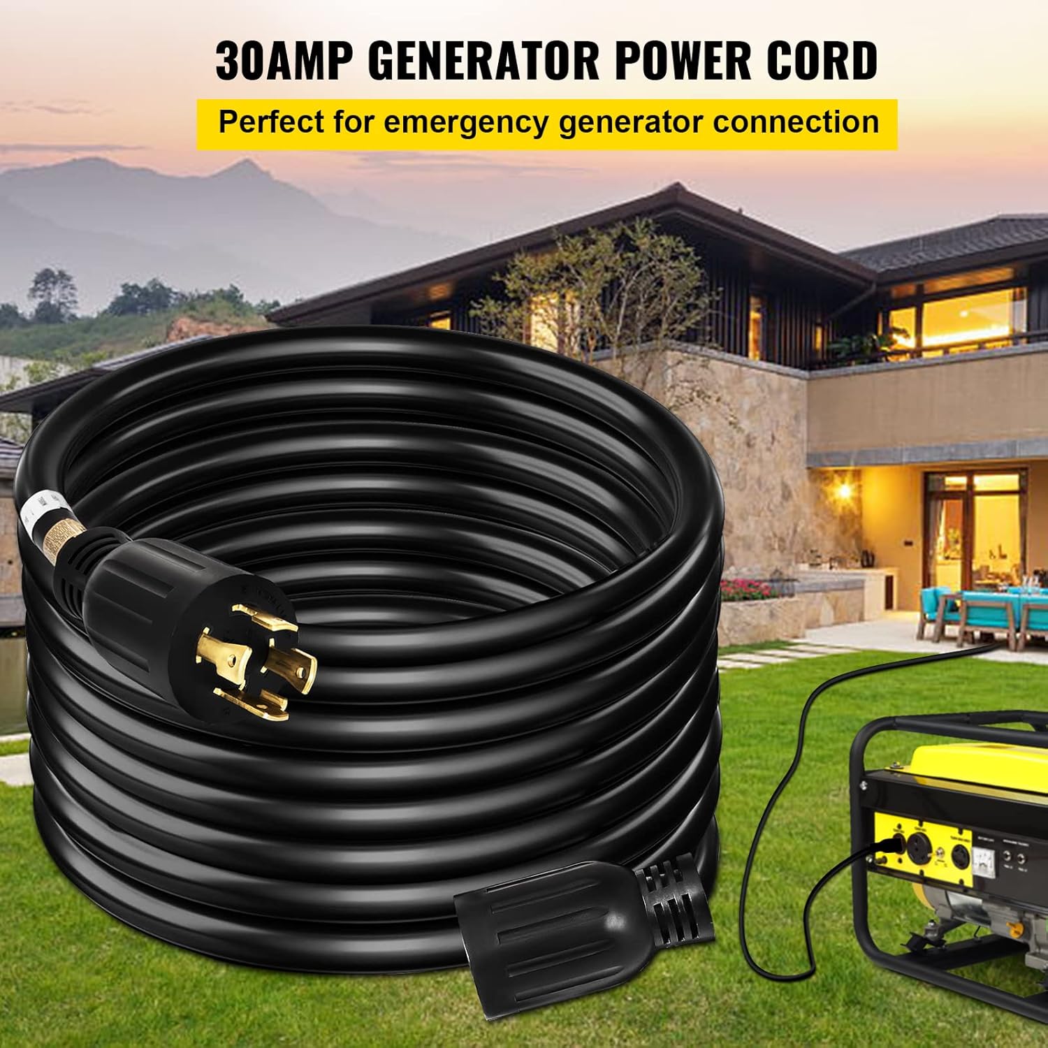 Mophorn 20 Ft 30 Amp Generator Extension Cord 4 Wire 10 Gauge Generator Cord 125V 250V UL Listed Generator Power Cord Twist Lock Connectors (20 Ft 30 Amp) Pack of 2