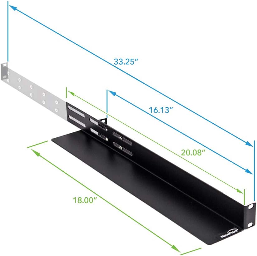 NavePoint Universal 1U Rack Mount 4-Post Shelf Rail - 33.5 Inches deep 2-Pack Pack of 2