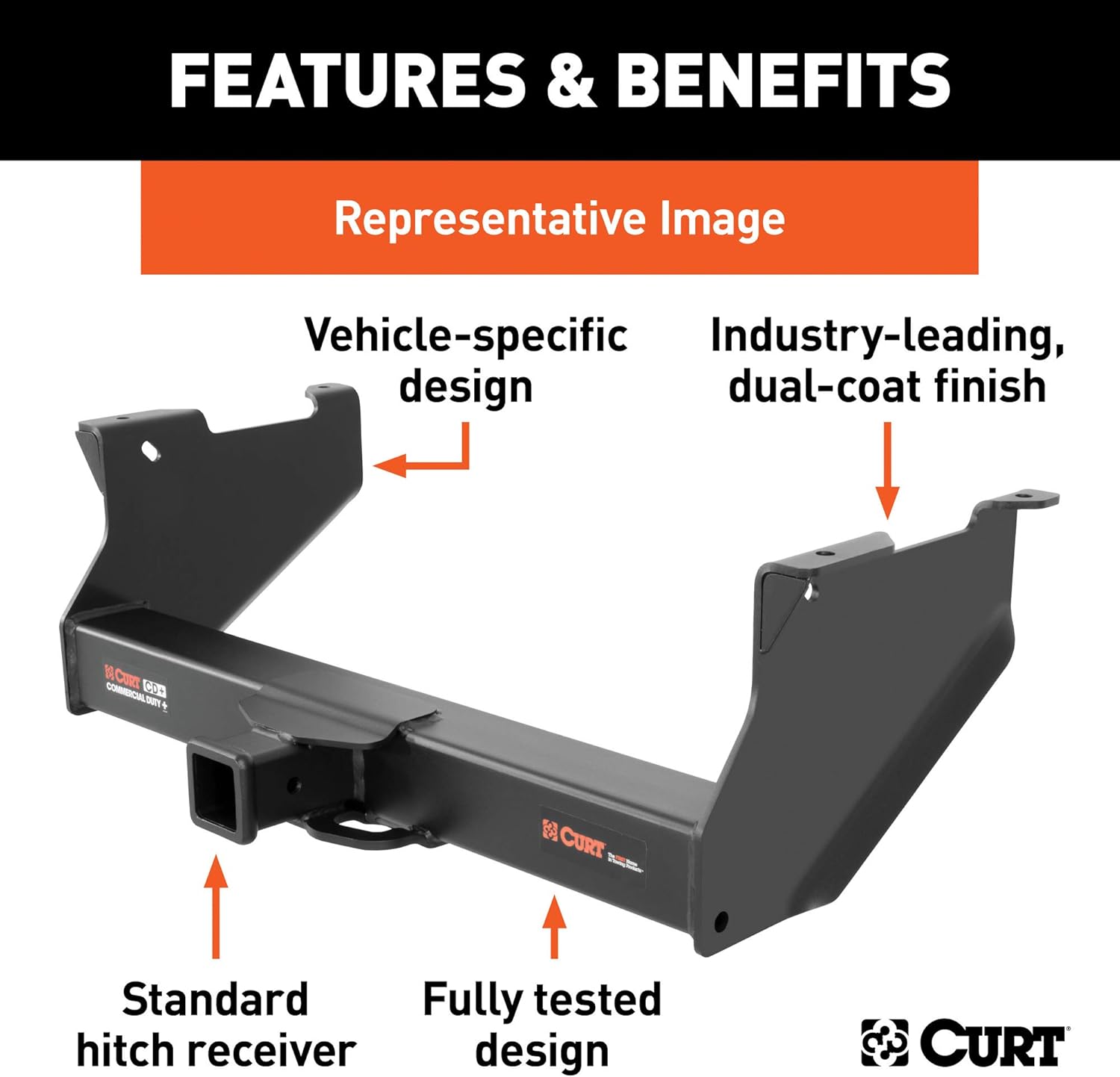 CURT 15703 Commercial Duty Class 5 Trailer Hitch, 2-1/2-Inch Receiver, Compatible with Select Chevrolet Silverado, GMC Sierra 2500, 3500 HD , Black