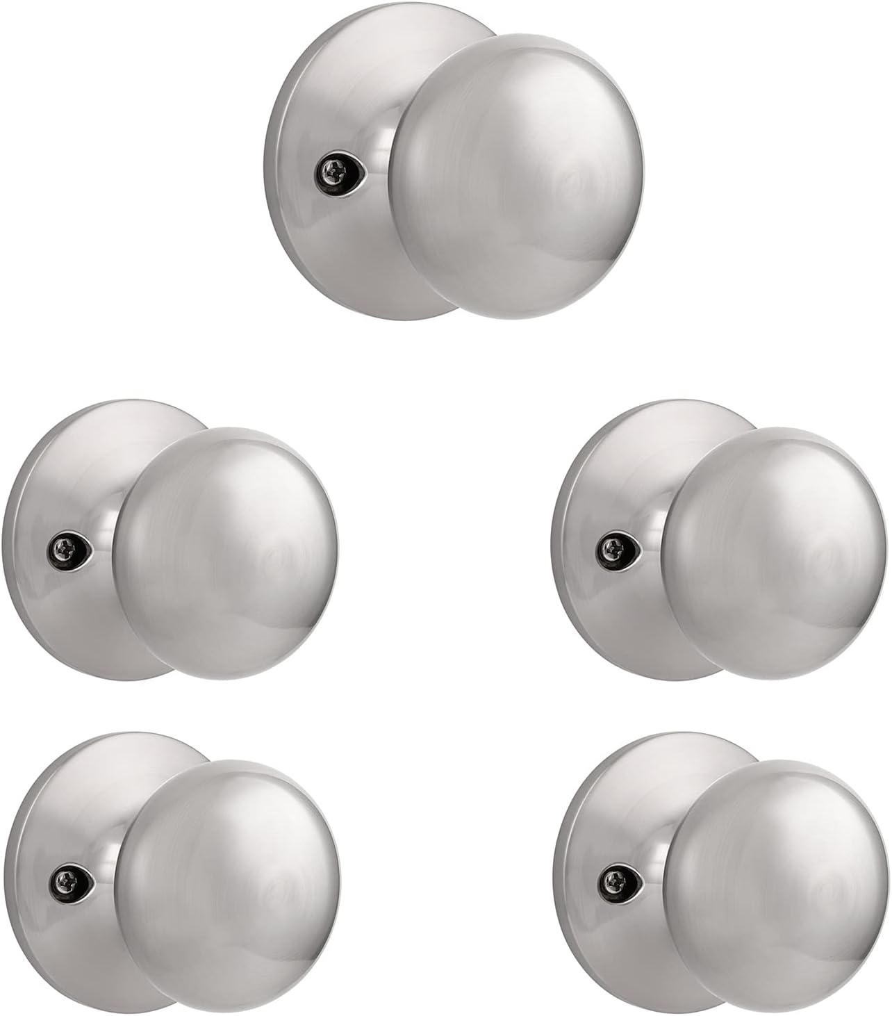 Probrico Flat Ball Brushed Nickel Passage Door Knobs, Brushed Nickel Hall/Closet Handleset, Keyless Non-Locking Interior Door Knob, 6 Pack Pack of 2