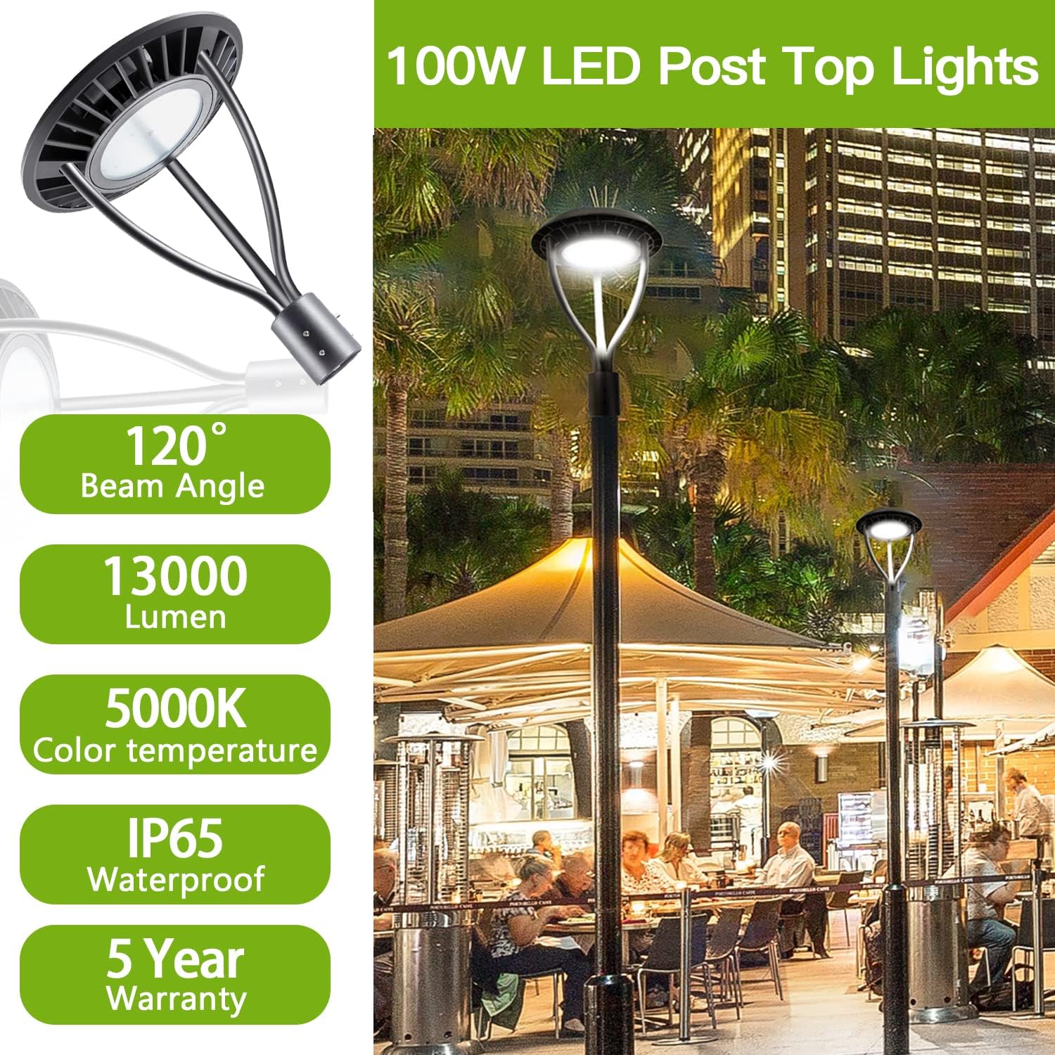 LED Circular Post Top Pole Lights 100W, 13000LM (500W Equiv.) LED Garden Area Lights for Pathway School Street Light