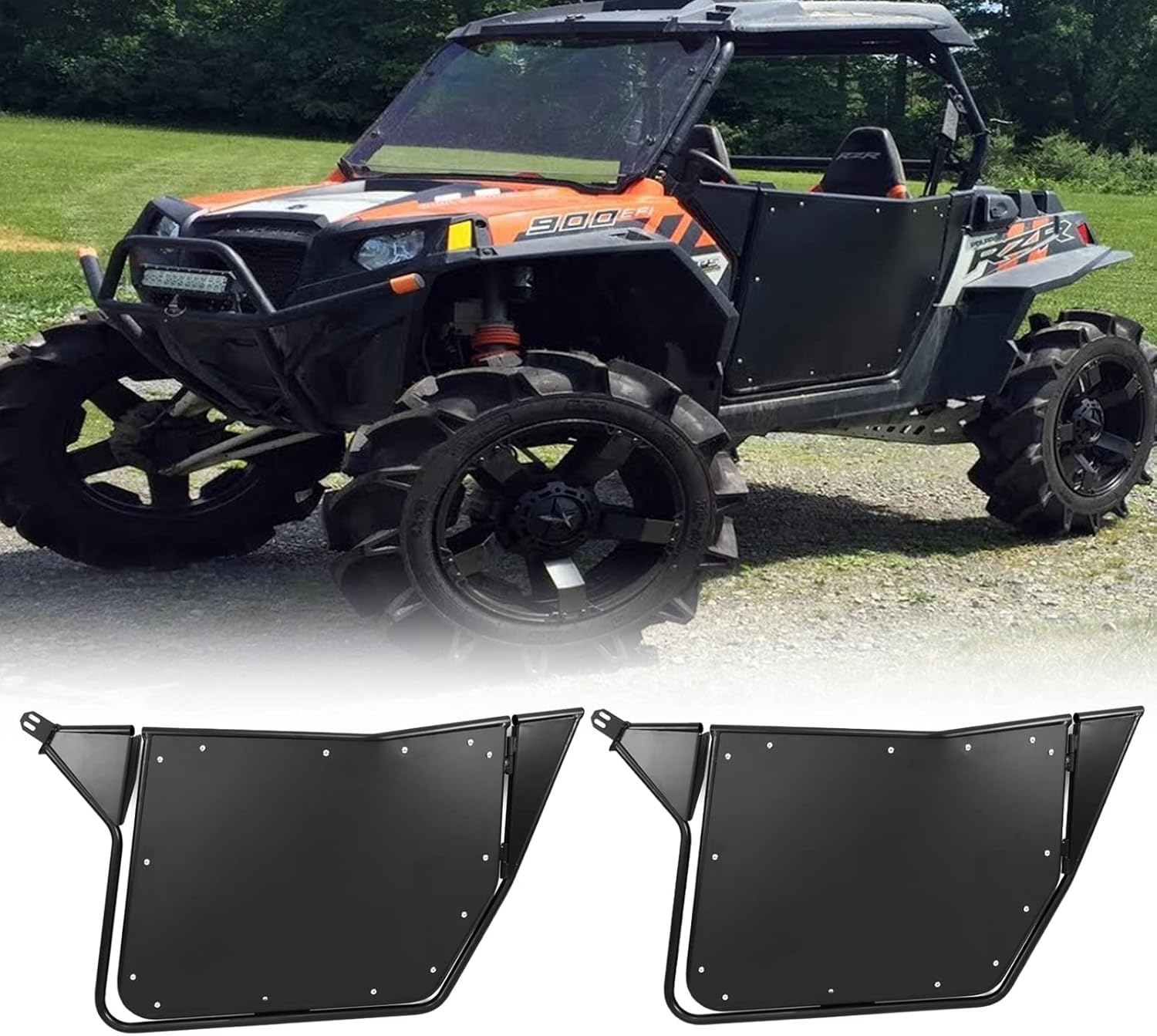RockyParts 2 Pcs Metal Doors For 2008-2014 Polaris RZR 800| S 800 | RZR 570 | XP 900, UTV Dual Stage Automotive Style Slam Latch 2 Door Models 1 Pair(Black)
