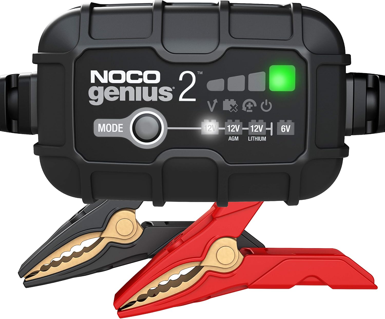 NOCO GENIUS2, 2-Amp Fully-Automatic Smart Charger, 6V and 12V Portable Battery Charger, Battery Maintainer, Trickle Charger, and Battery Desulfator with Temperature Compensation Pack of 2