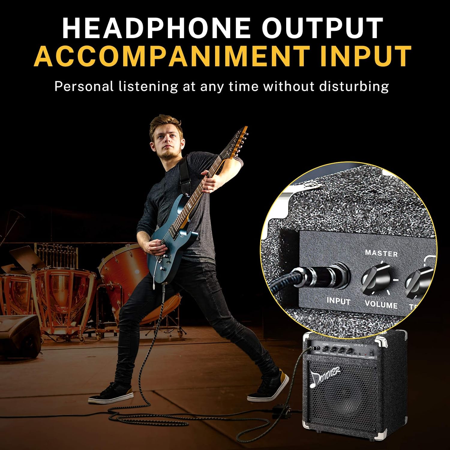 Donner Bass Amp 15W Bass Guitar Amplifier DBA-1 Electric Practice Bass Combo AMP with Cable