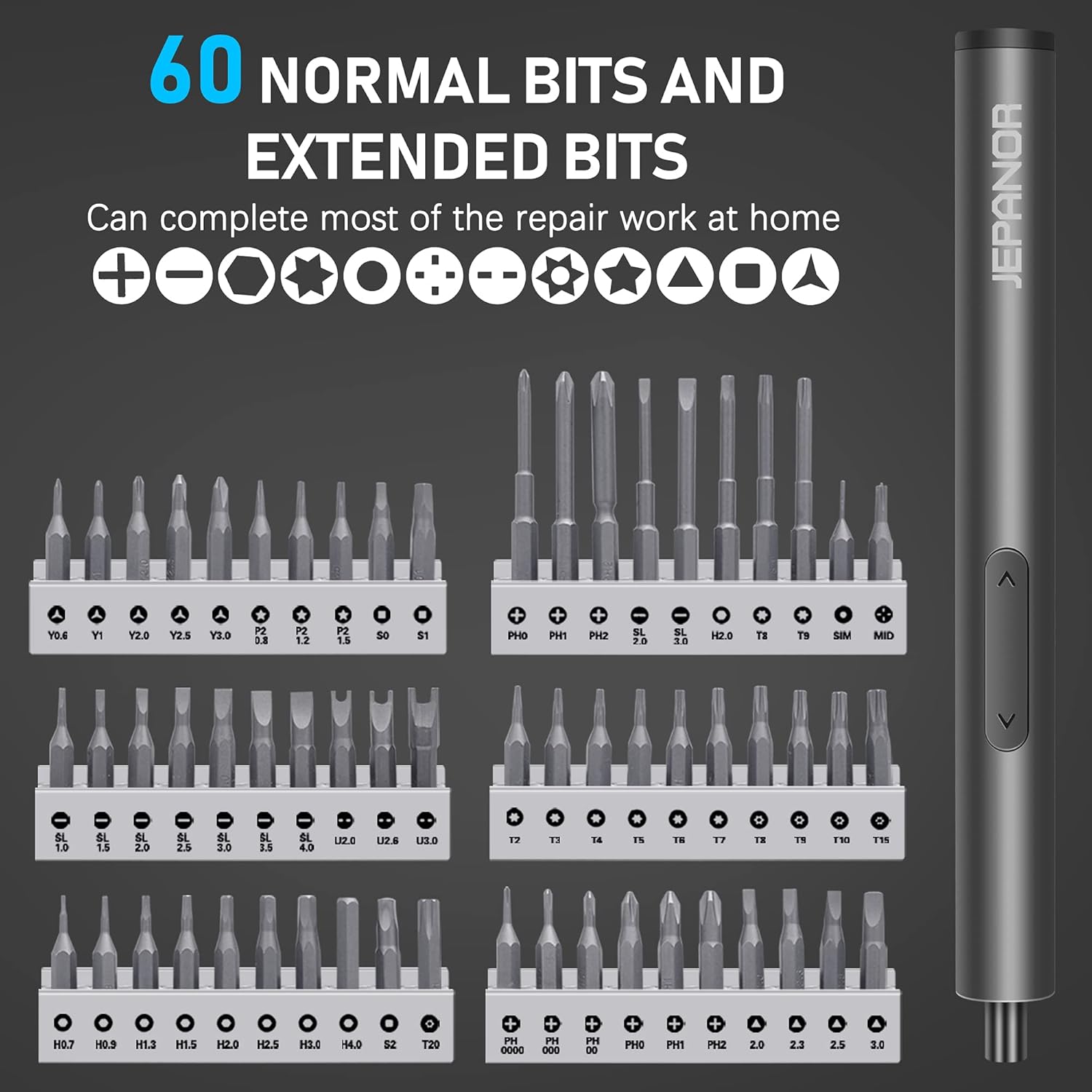 JEPANOR Mini Electric Screwdriver, Electric Precision Screwdriver Set, 76 in 1 Small Portable Cordless Torque Power Screwdriver with 60 Magnetic Bits, Rechargeable Handy Repair Tool for Phone Laptop Pack of 2