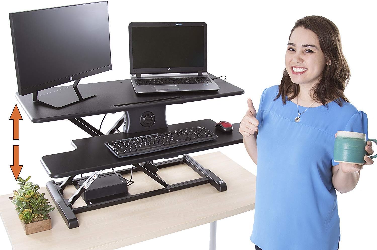 Stand Steady Flexpro Hero Power | Electric Standing Desk Converter/Desk Riser with Wireless Charging | Turns Any Desk into a Sit to Stand Up Desk | Integrated Phone/Tablet Holder (37.5 Inch/Black)