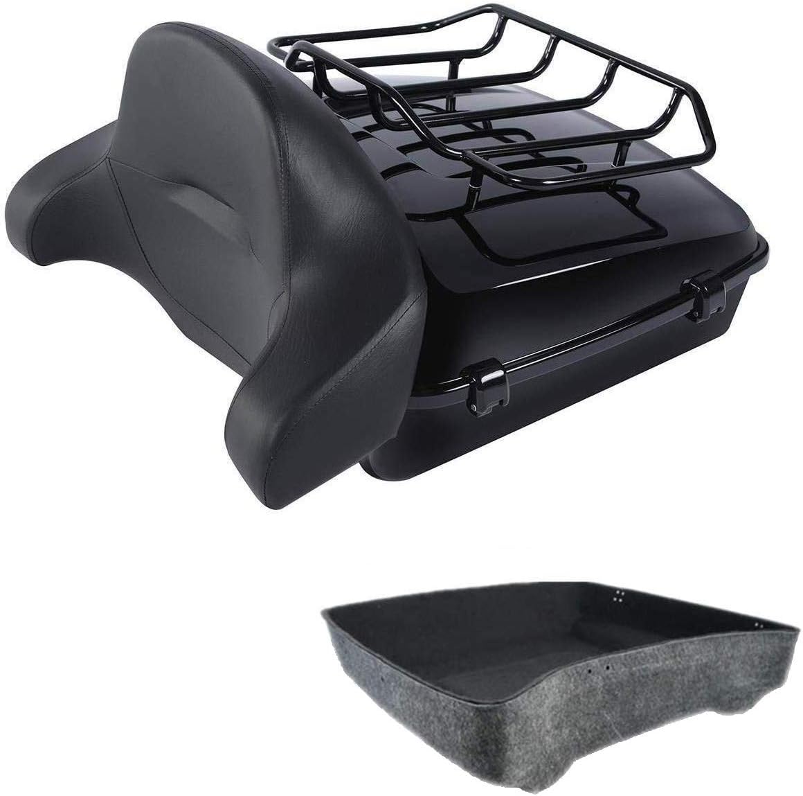 TCMT Chopped Tour Pack Trunk w/Backrest Pad + Mounting Rack Fit For Tour Pack Harley Road King FLHX 2014-2022