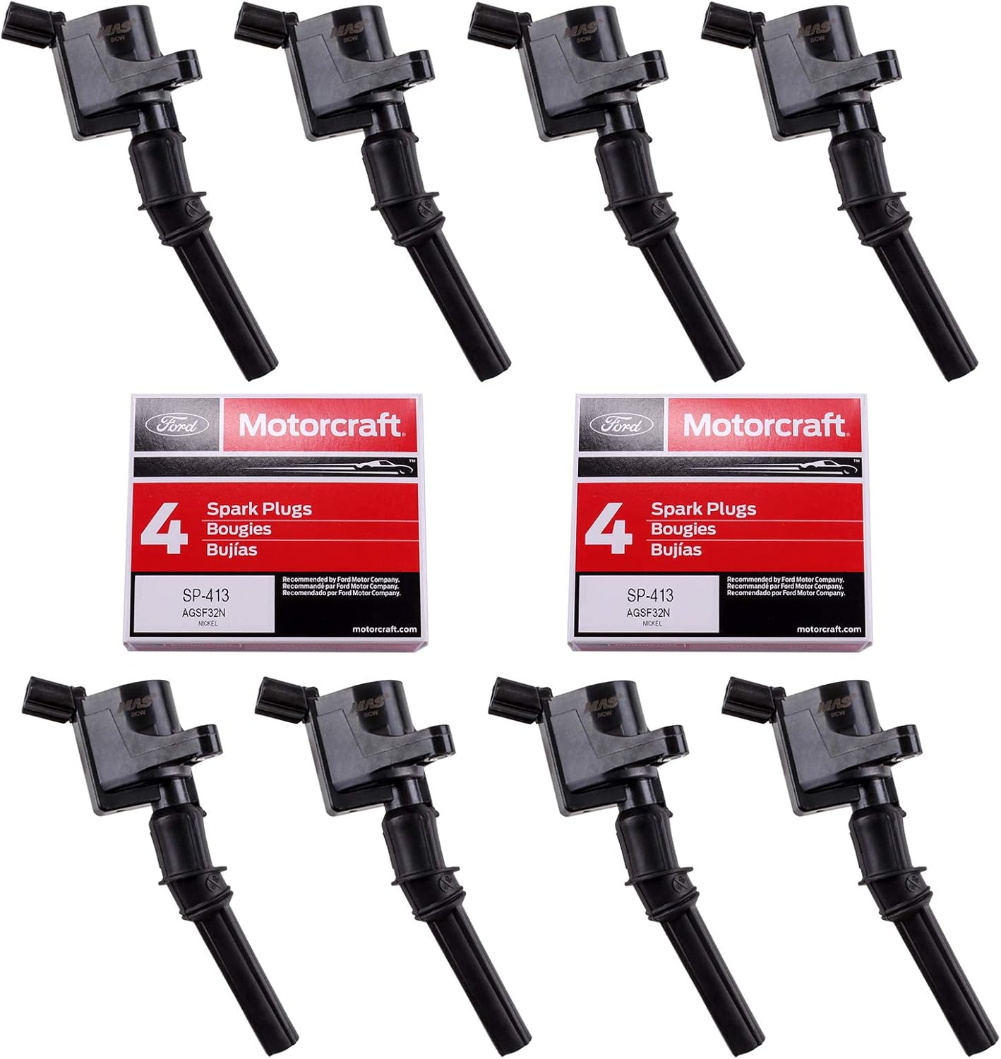 MAS Ignition Coils DG508 and Motorcraft OEM Spark Plugs SP413 Compatible with Ford F-150 Mustang V8 4.6L pack of 8 Pack of 2