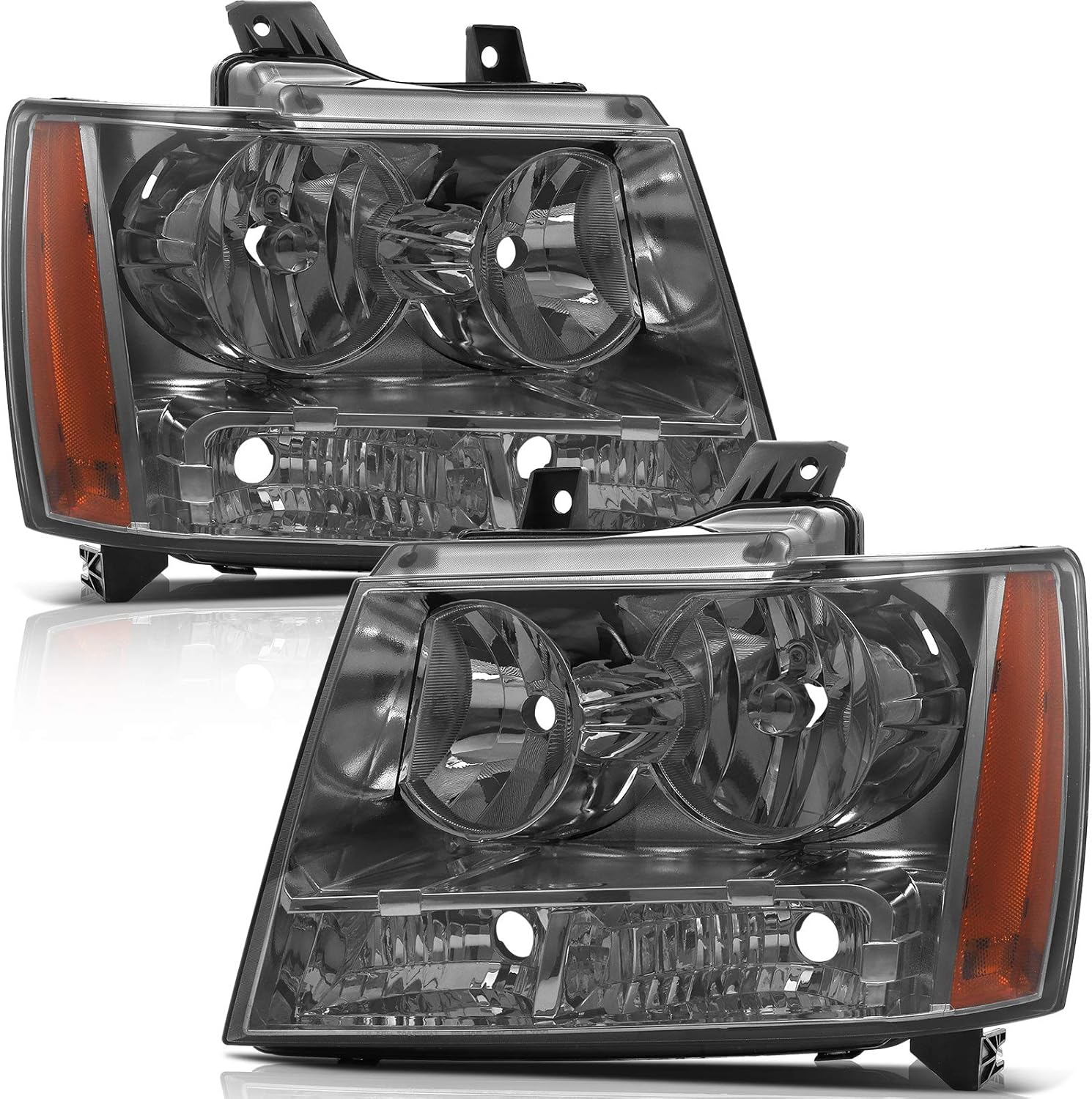 For Avalanche Headlights LSAILON Headlight Assembly Replacement Fit 2007-2013 For Chevy Avalanche / 2007-2014 For Suburban 1500 / 2007-2013 For Suburban 2500 Chrome Housing Amber Reflector Smoke Lens