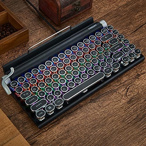 Retro Typewriter Keyboard, Kchibo Electric Typewriter Vintage with Upgraded Mechanical Bluetooth 5.0,Multi Devices Connection Classical Wooden,Punk Round Keys for Desktop PC/Laptop/Phone