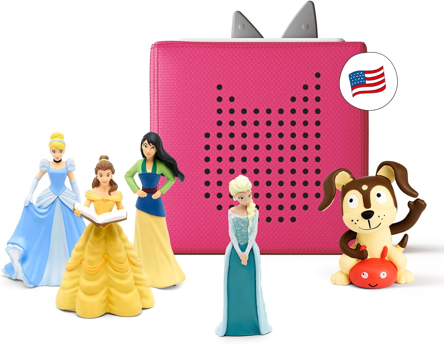Toniebox Audio Player Starter Set with Elsa, Belle, Cinderella, Mulan, and Playtime Puppy - Imagination Building, Screen-Free Digital Listening Experience for Stories, Music, and More - Light Blue
